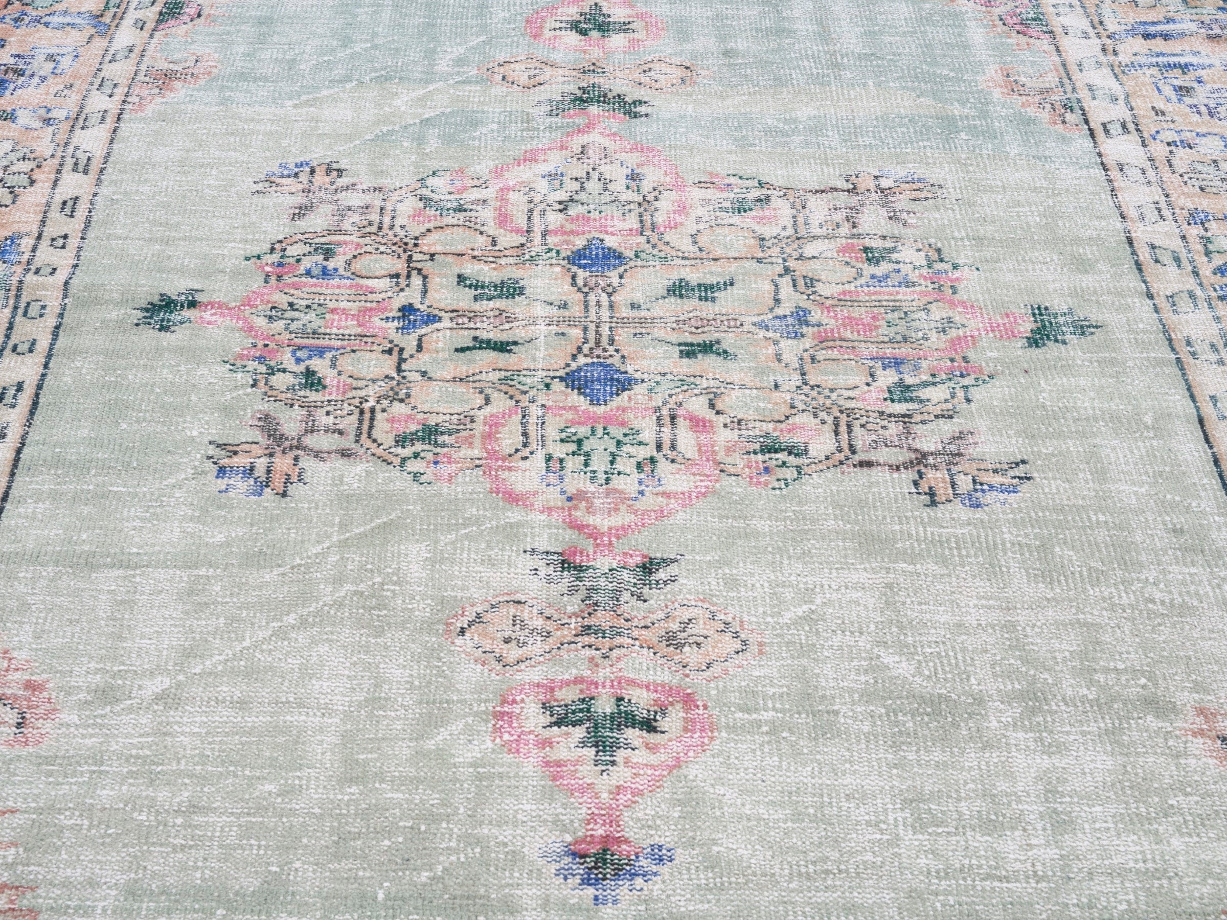 Turkish Manisa area rug in stone and denim, view 4 of 10