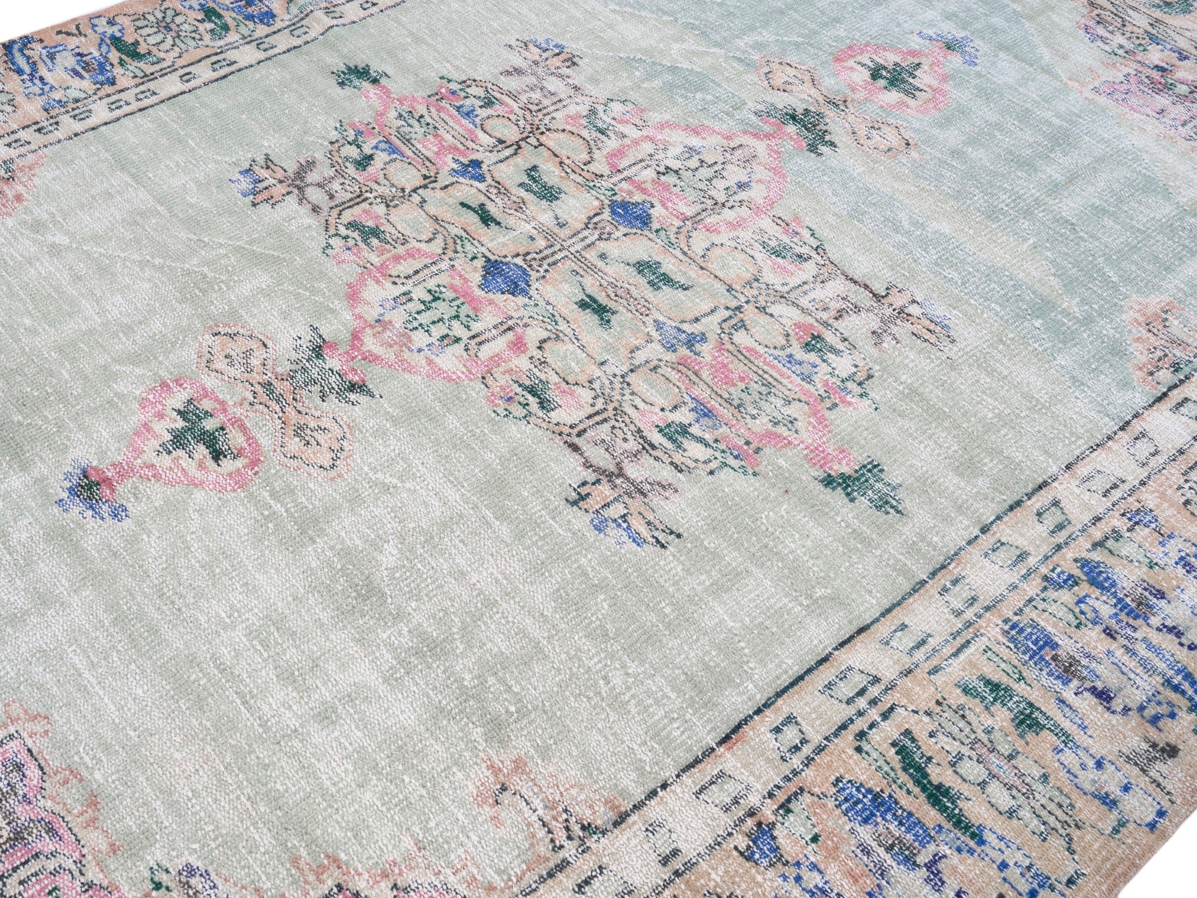 Turkish Manisa area rug in stone and denim, view 5 of 10