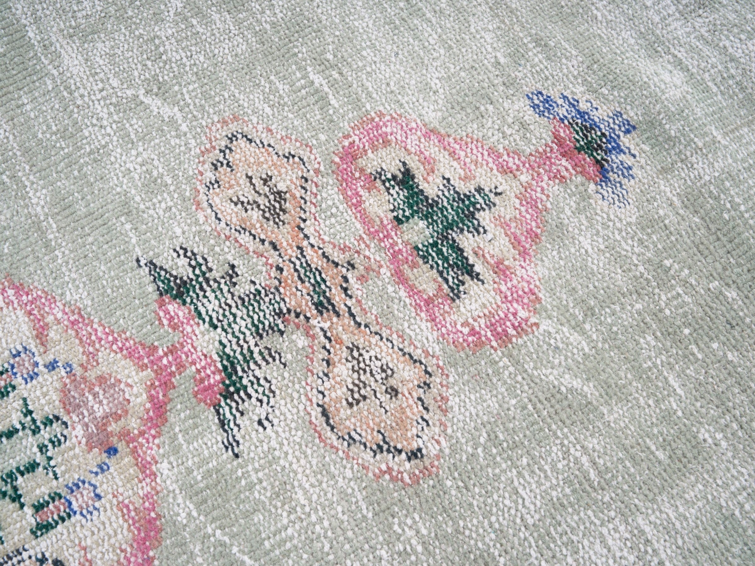 Turkish Manisa area rug in stone and denim, view 7 of 10