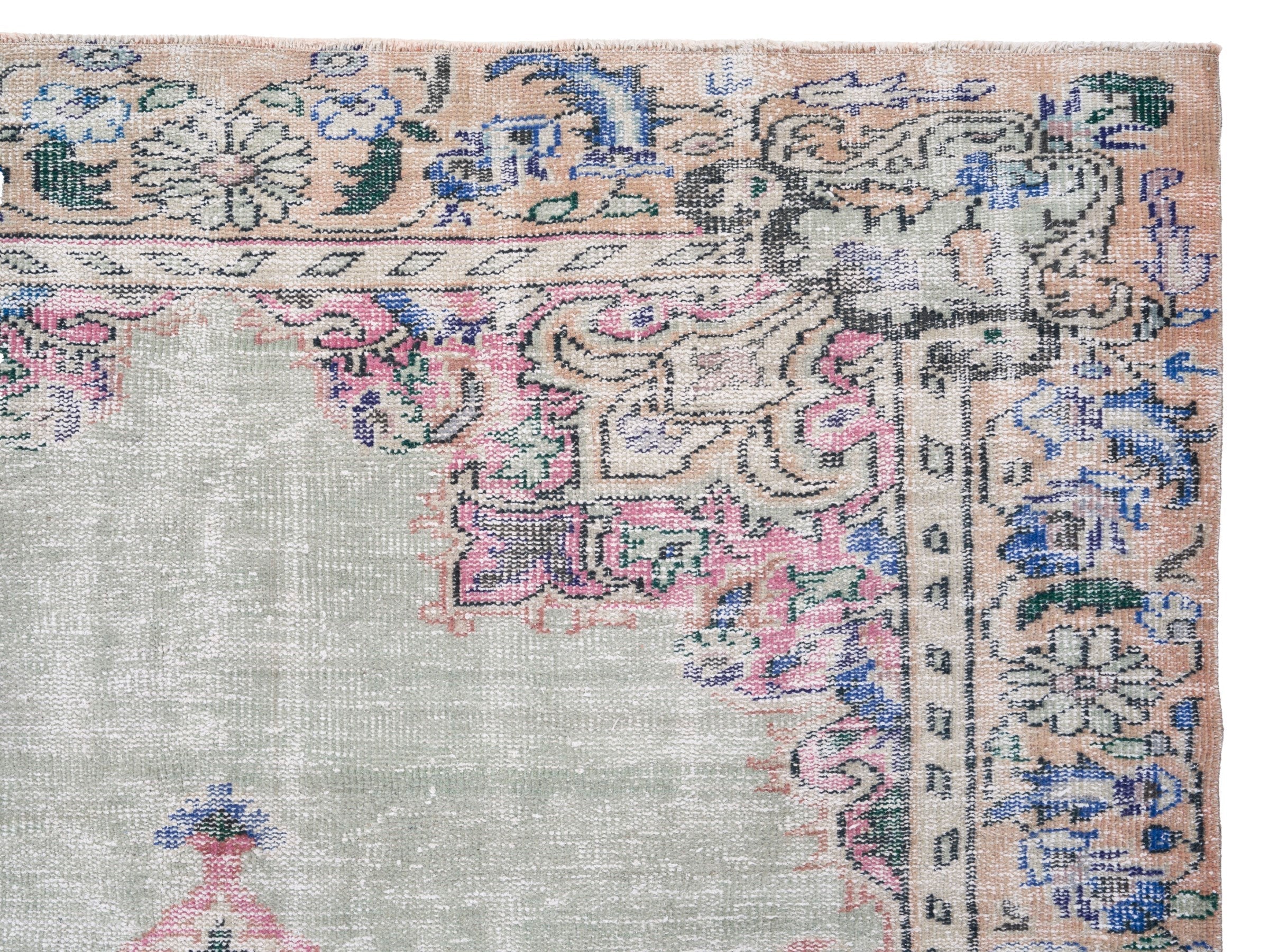 Turkish Manisa area rug in stone and denim, view 8 of 10