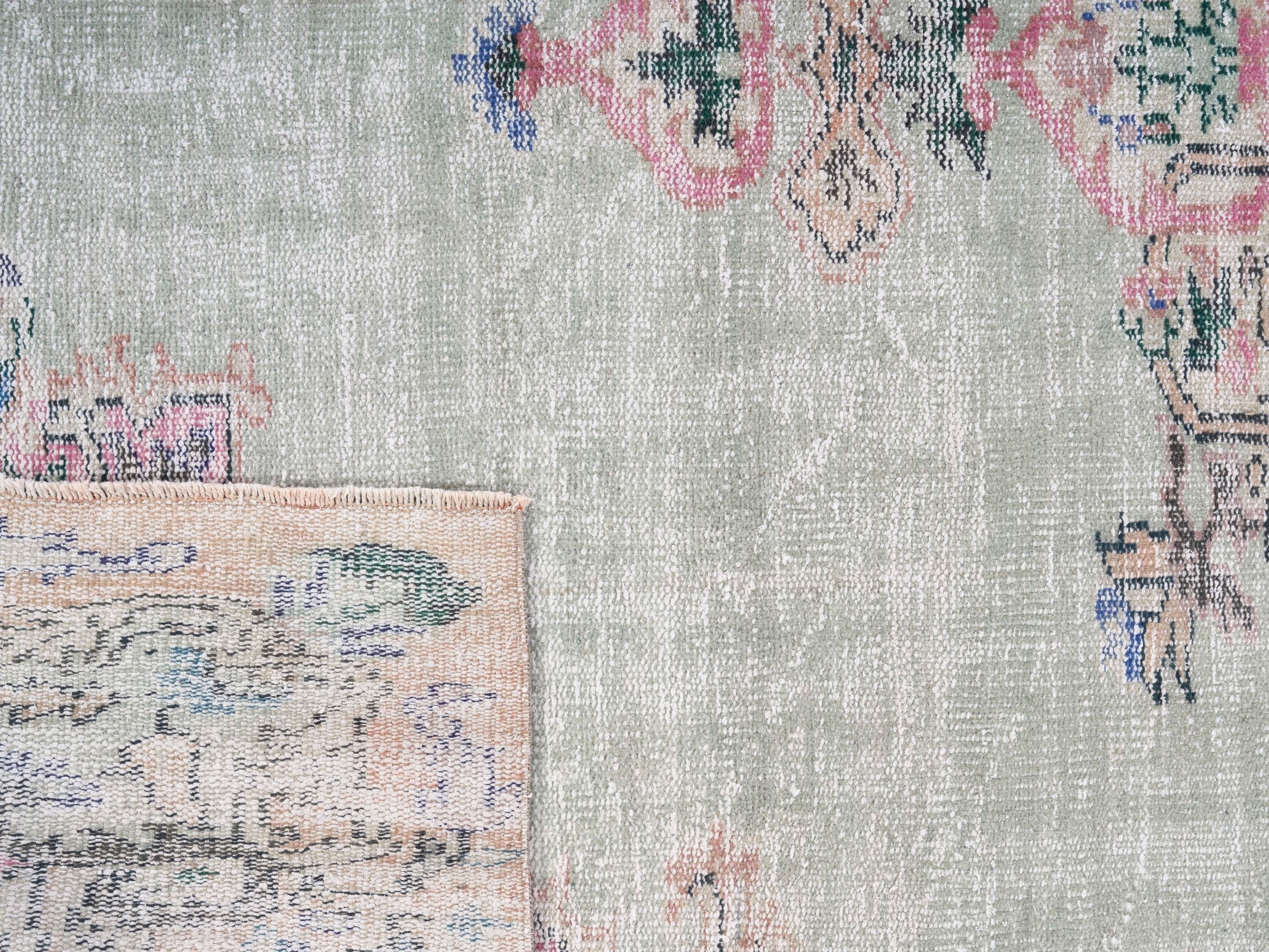Turkish Manisa area rug in stone and denim, view 10 of 10