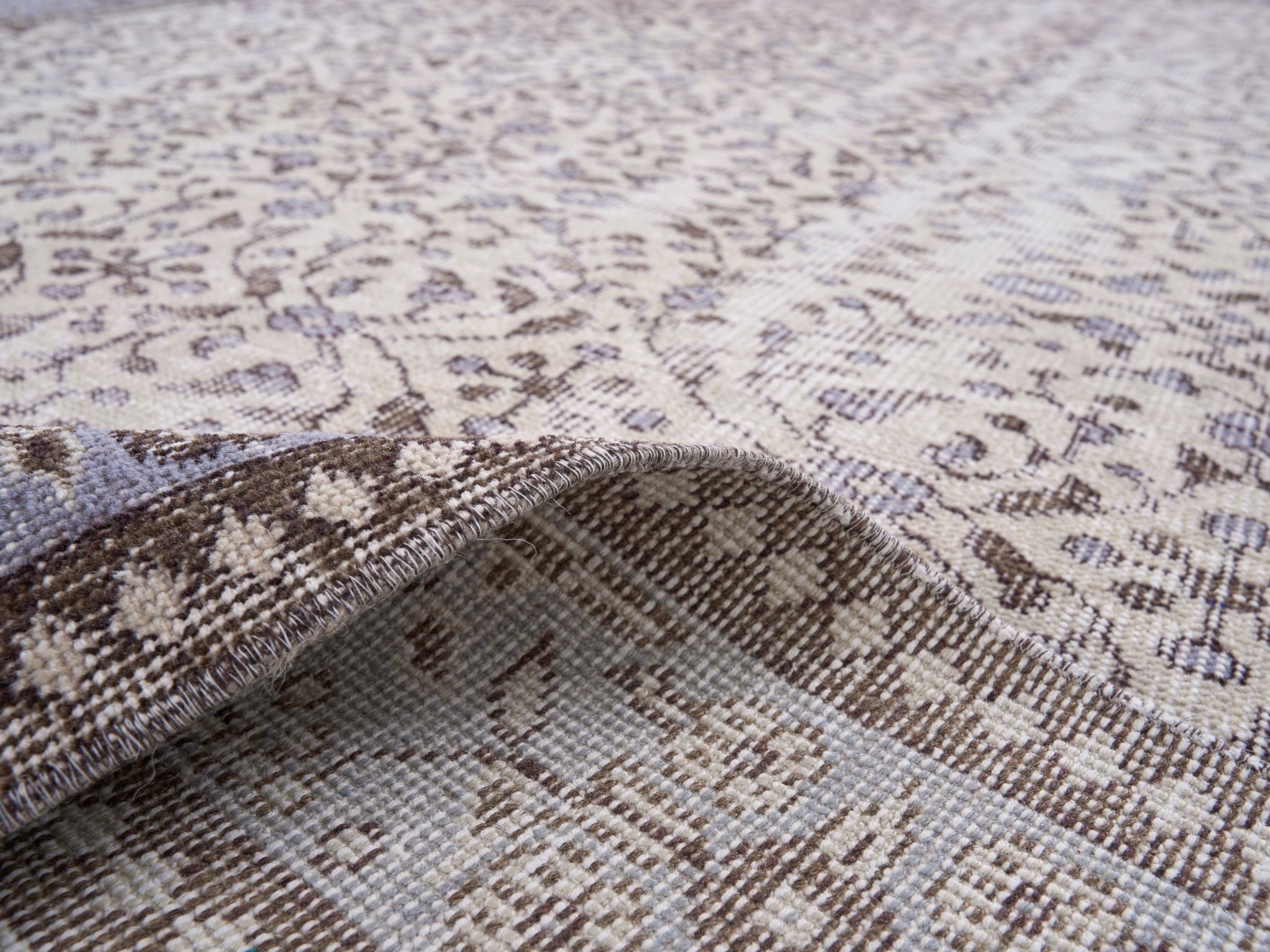 Turkish Isparta area rug in cream and greige, view 9 of 10