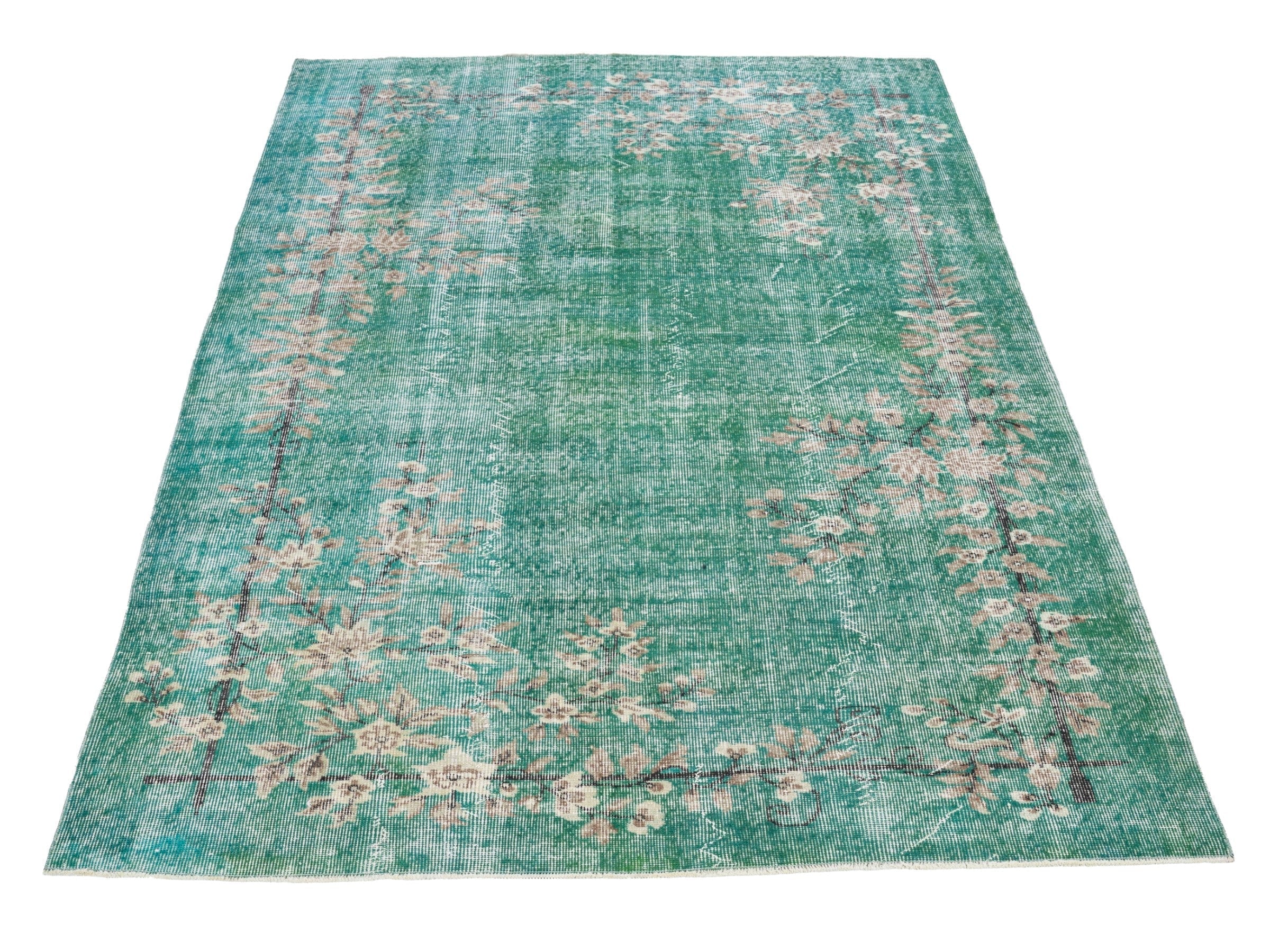 Turkish Isparta area rug in teal and muted pink, view 2 of 10