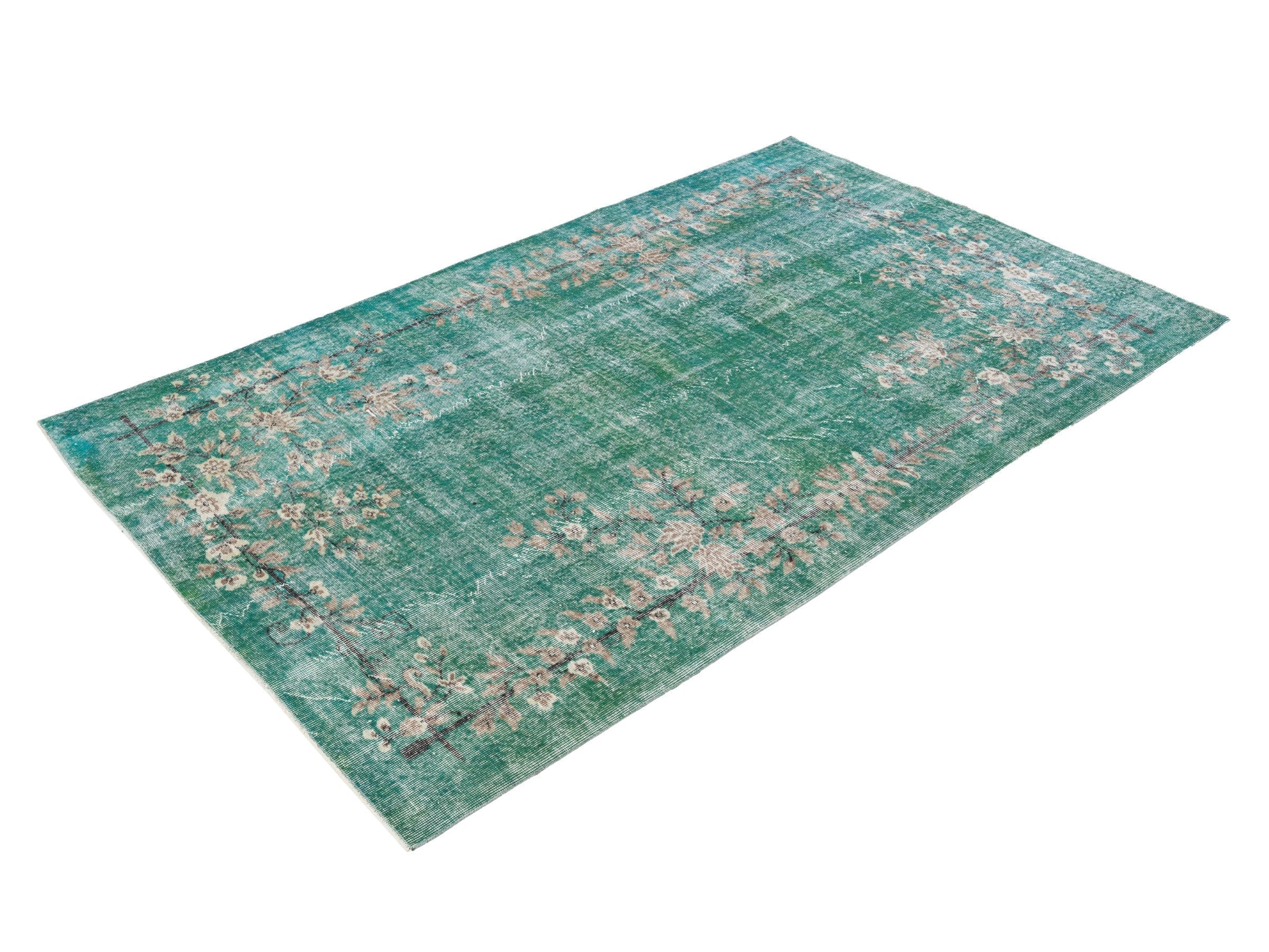 Turkish Isparta area rug in teal and muted pink, view 3 of 10