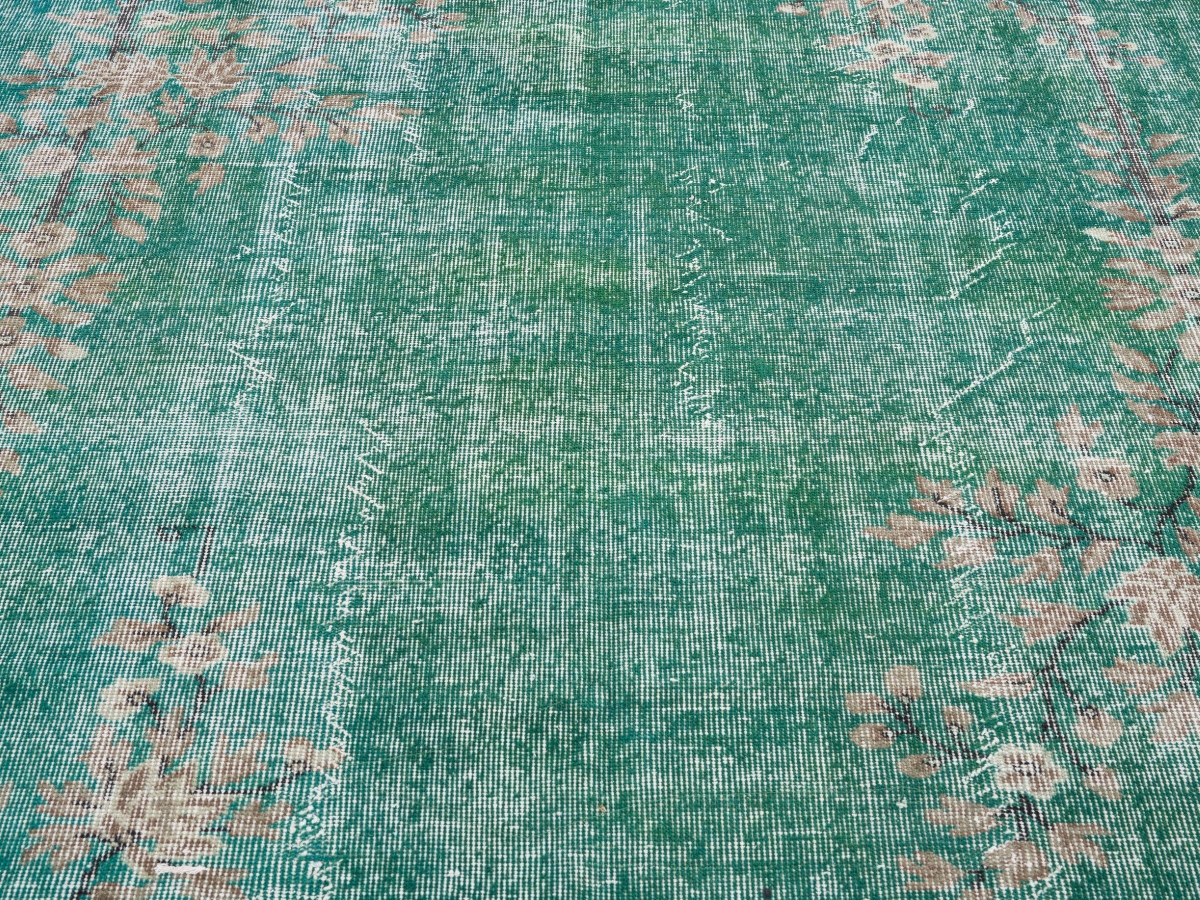 Turkish Isparta area rug in teal and muted pink, view 4 of 10