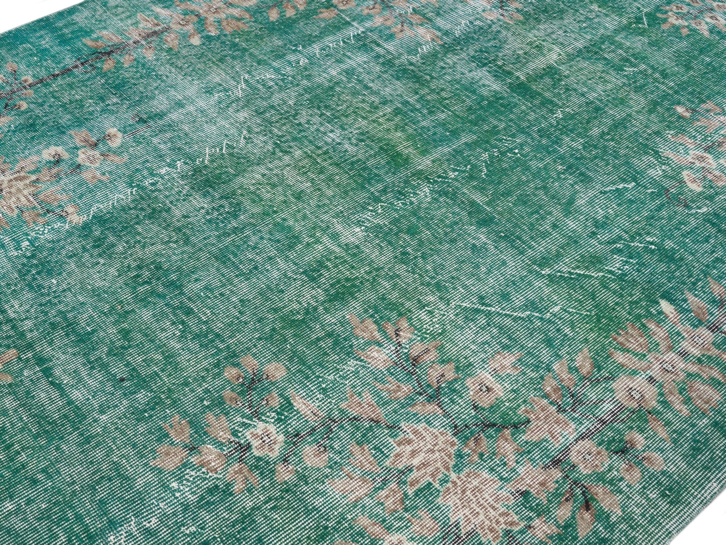Turkish Isparta area rug in teal and muted pink, view 5 of 10