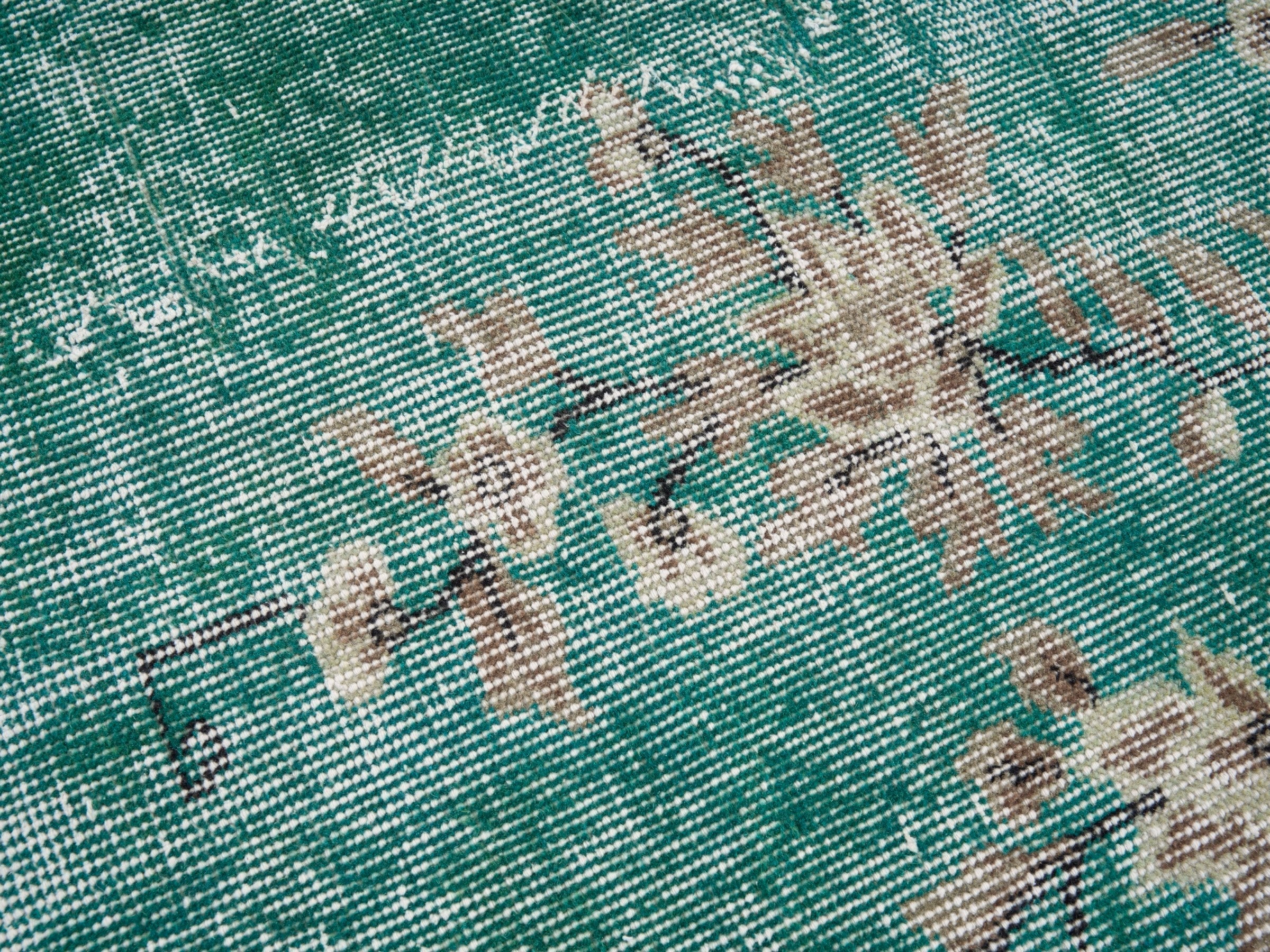 Turkish Isparta area rug in teal and muted pink, view 7 of 10