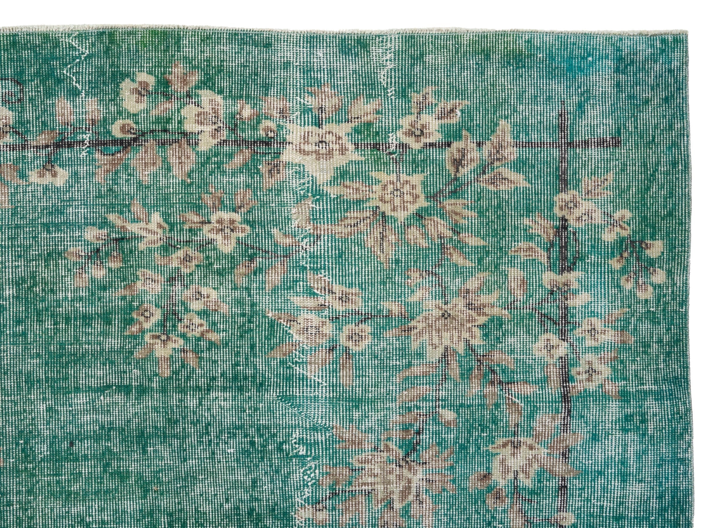 Turkish Isparta area rug in teal and muted pink, view 8 of 10