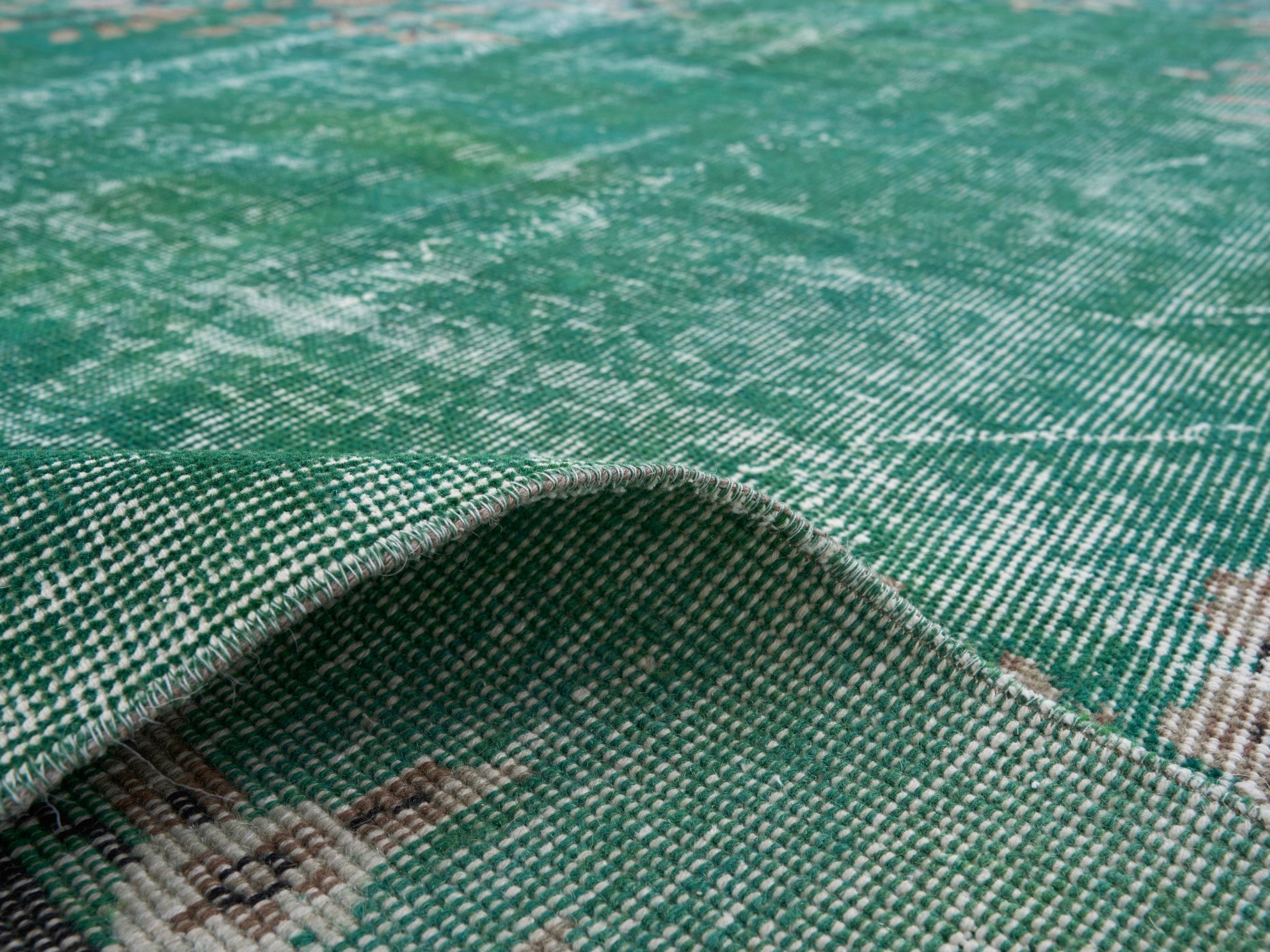 Turkish Isparta area rug in teal and muted pink, view 9 of 10