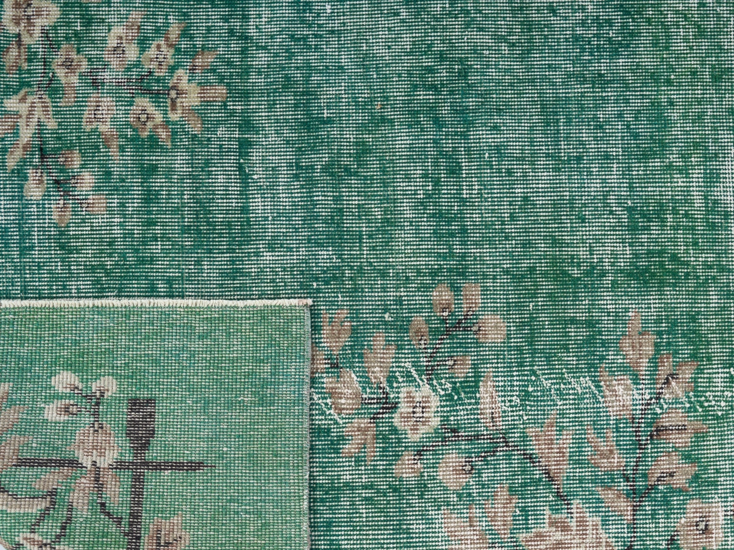 Turkish Isparta area rug in teal and muted pink, view 10 of 10