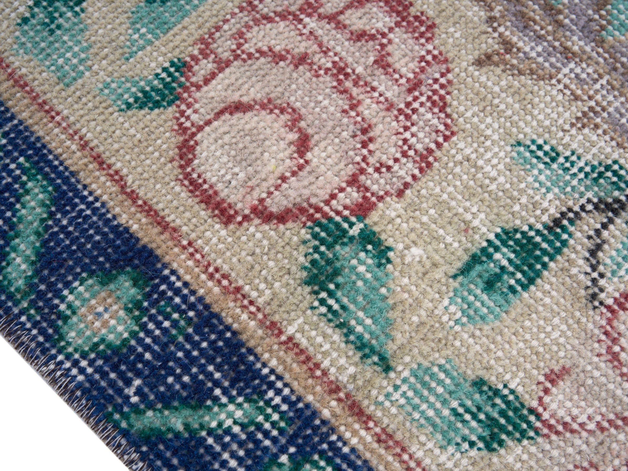 Turkish Isparta area rug in celadon and dusty rose, view 6 of 10