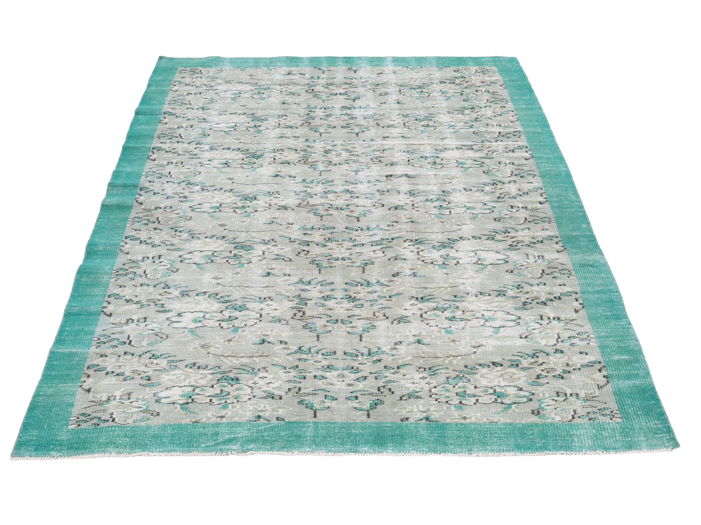 Turkish Manisa area rug in cream and turquoise, view 2 of 10