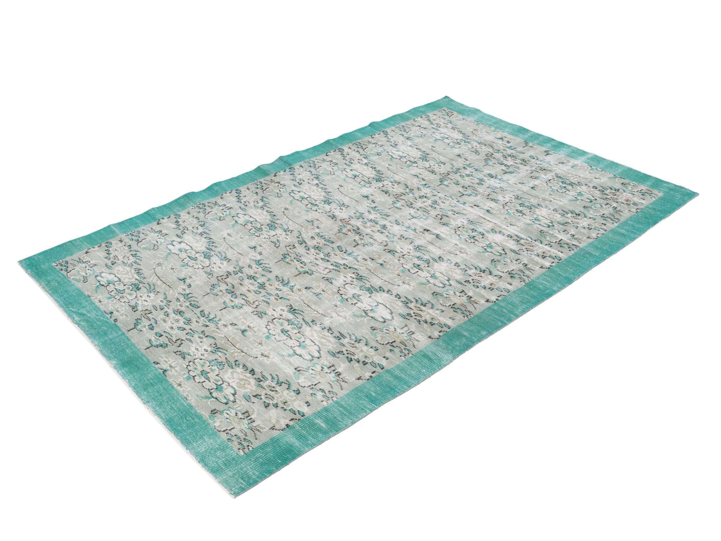 Turkish Manisa area rug in cream and turquoise, view 3 of 10