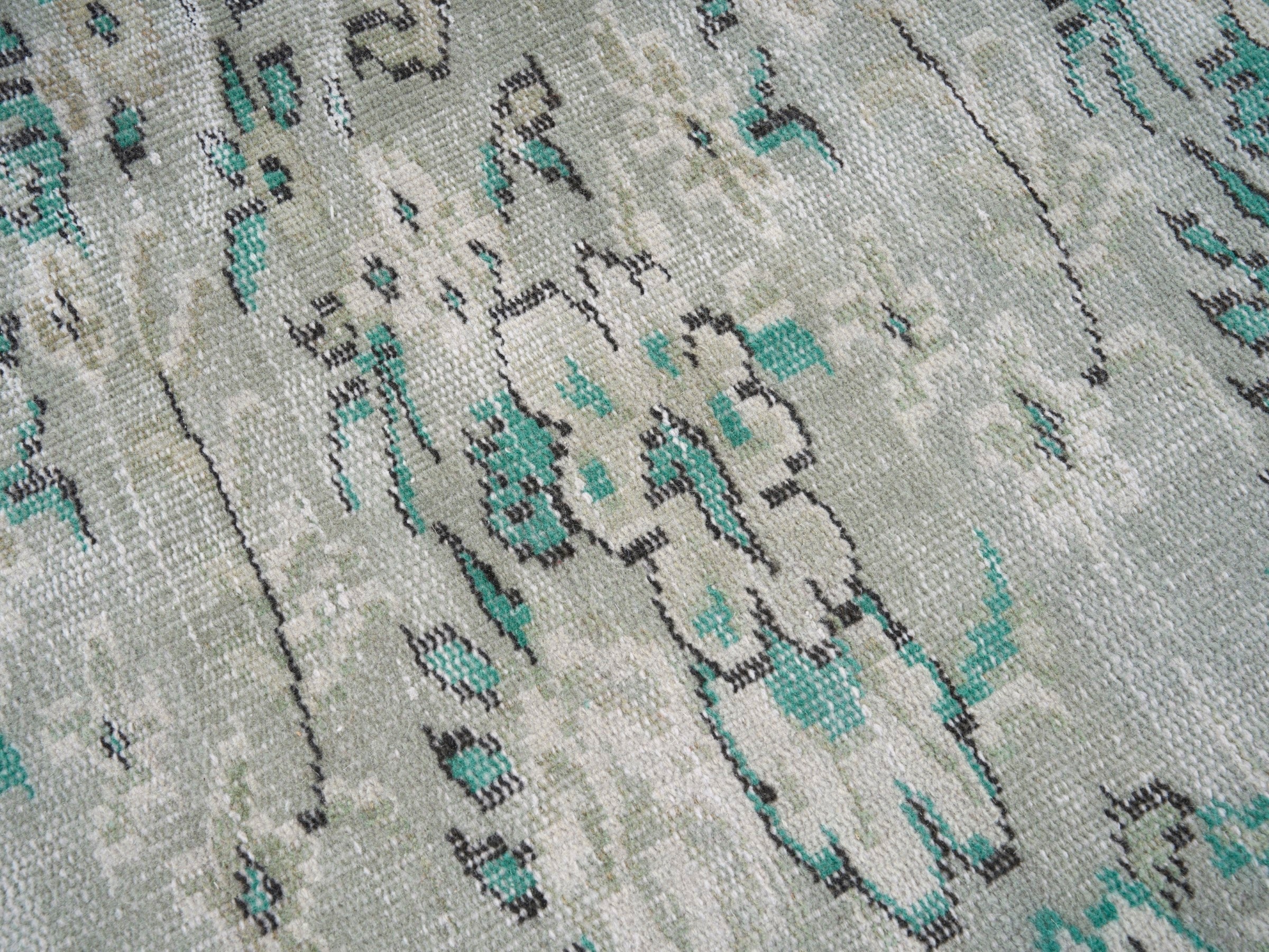 Turkish Manisa area rug in cream and turquoise, view 7 of 10
