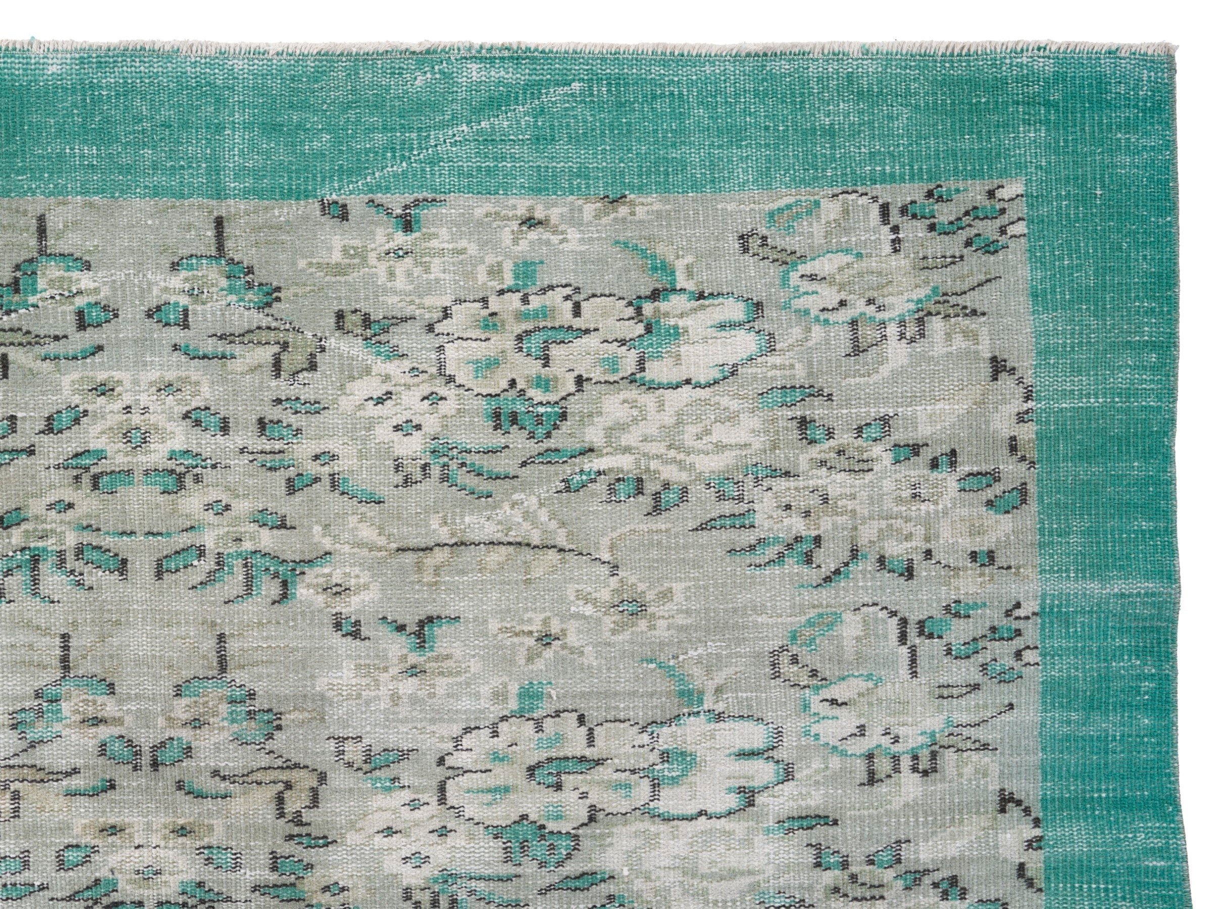 Turkish Manisa area rug in cream and turquoise, view 8 of 10