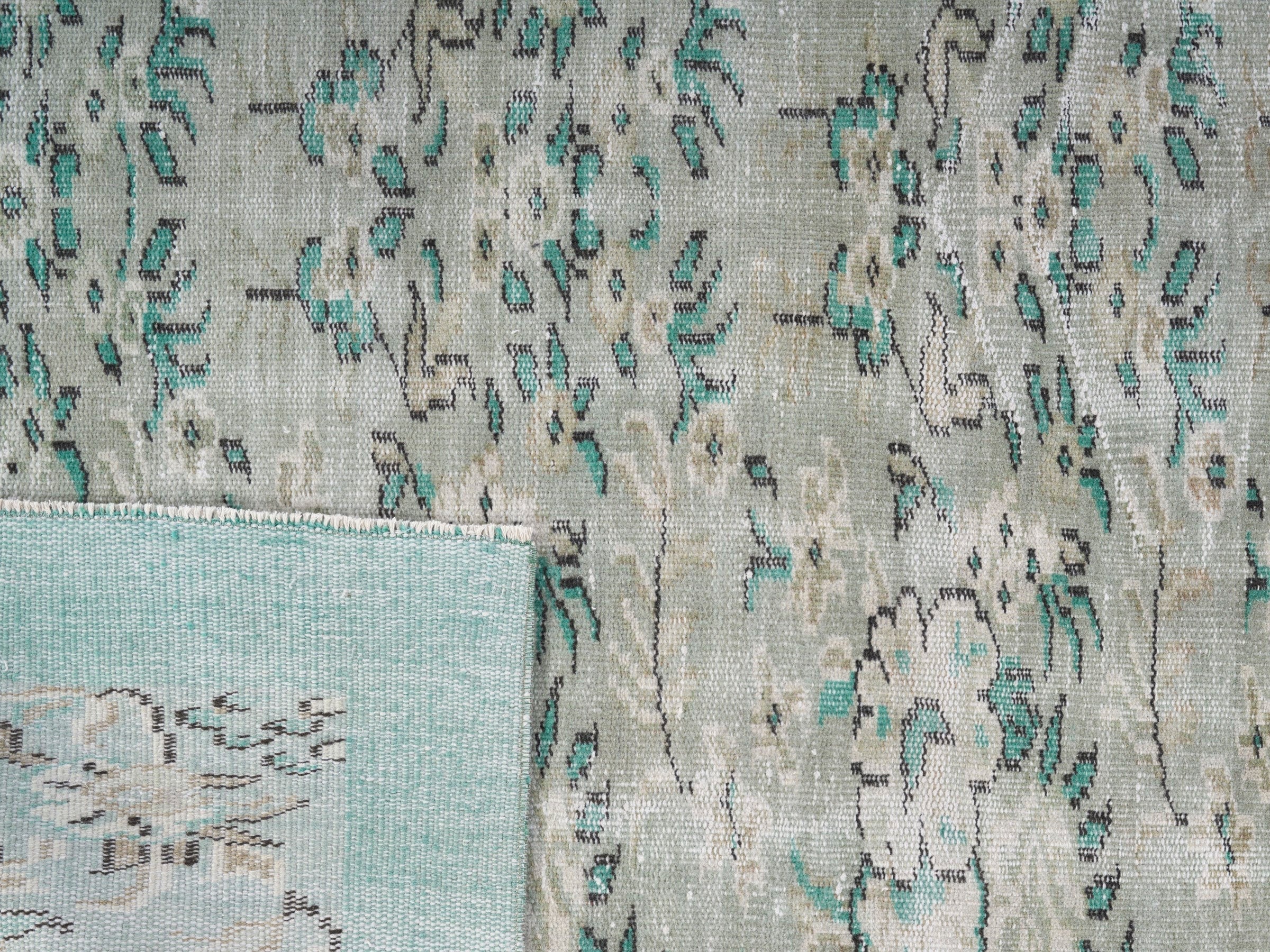 Turkish Manisa area rug in cream and turquoise, view 10 of 10