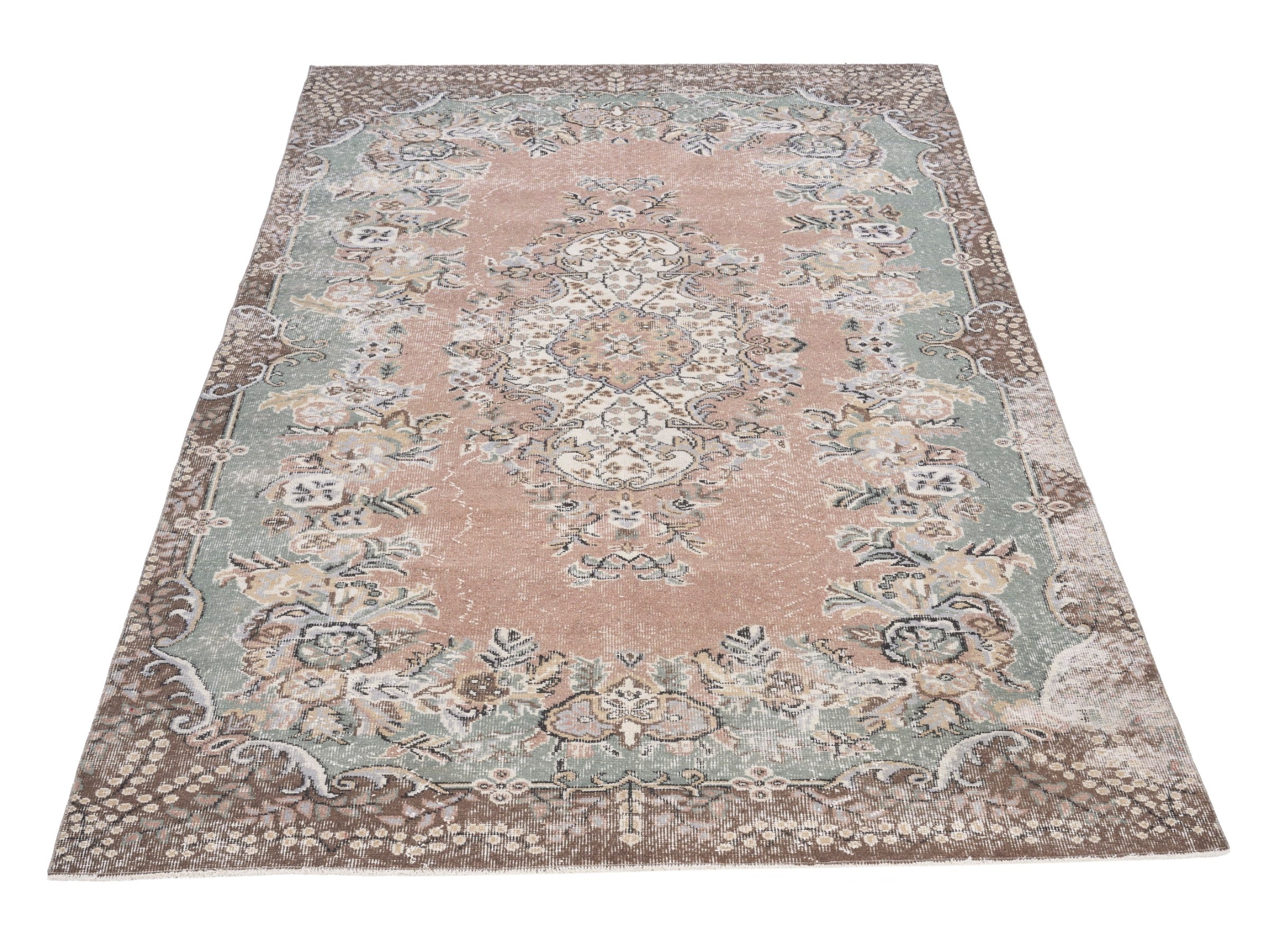 Turkish Isparta area rug in terracotta and sage, view 2 of 10