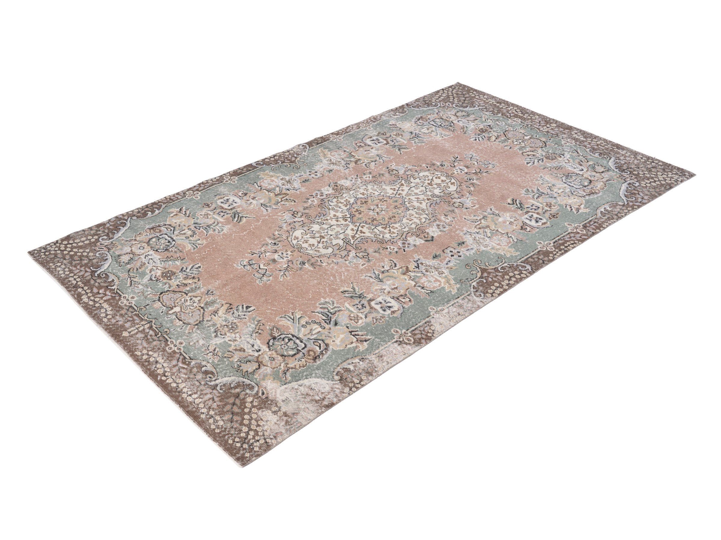 Turkish Isparta area rug in terracotta and sage, view 3 of 10
