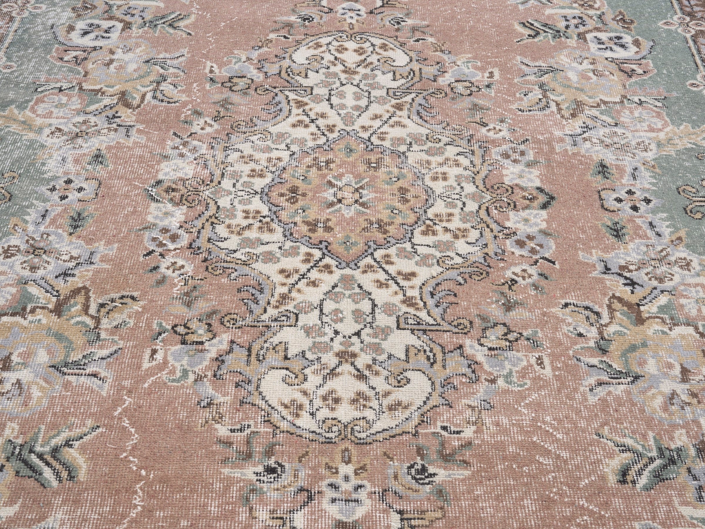Turkish Isparta area rug in terracotta and sage, view 4 of 10
