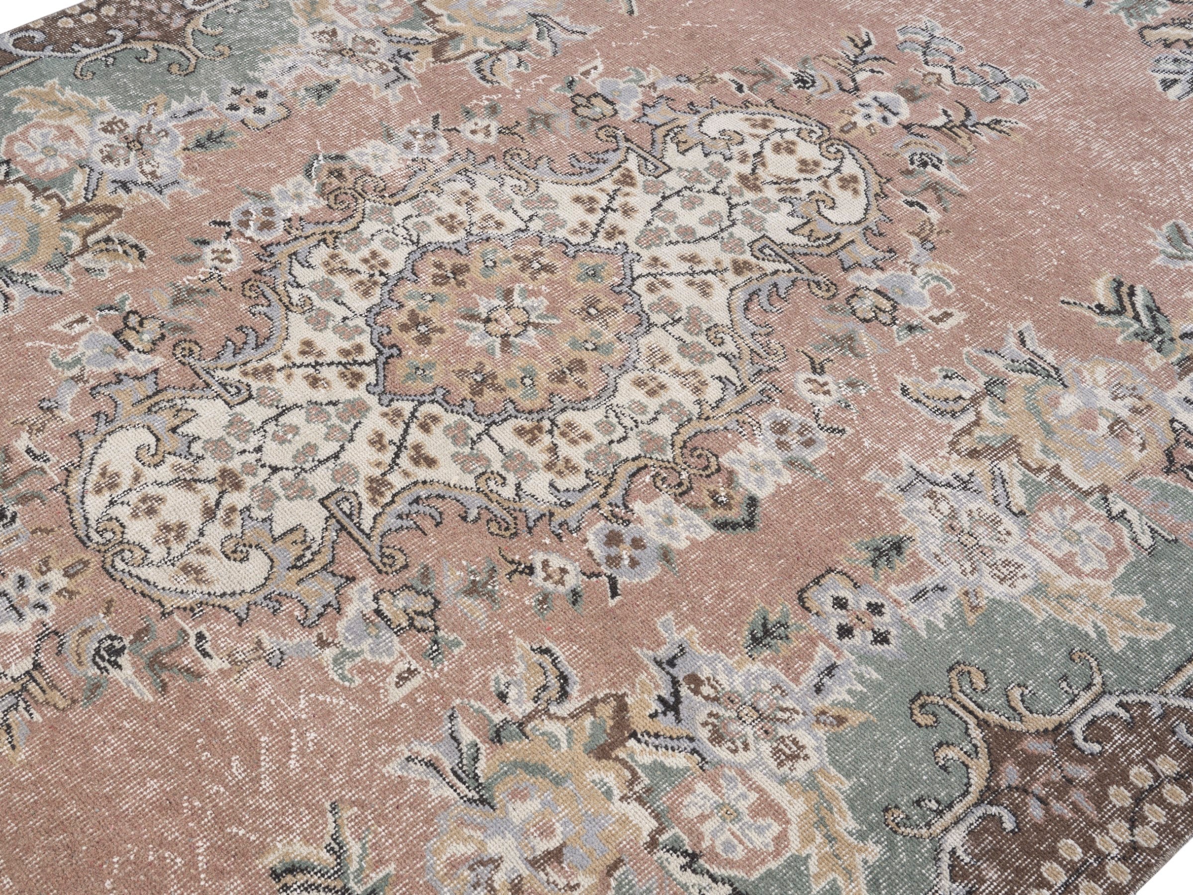 Turkish Isparta area rug in terracotta and sage, view 5 of 10