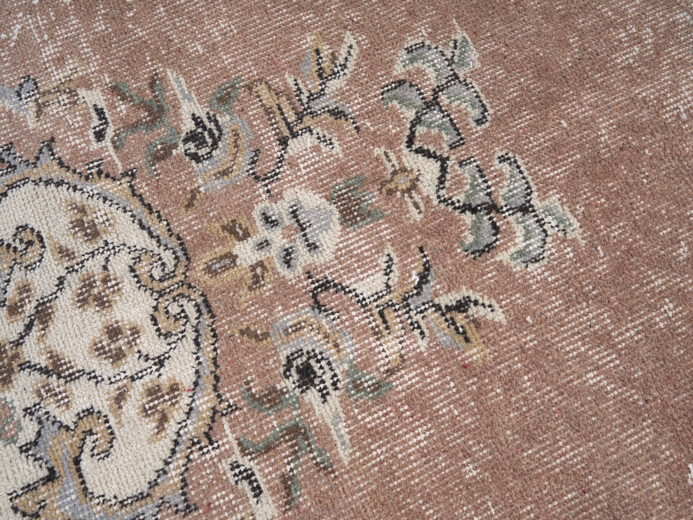 Turkish Isparta area rug in terracotta and sage, view 7 of 10