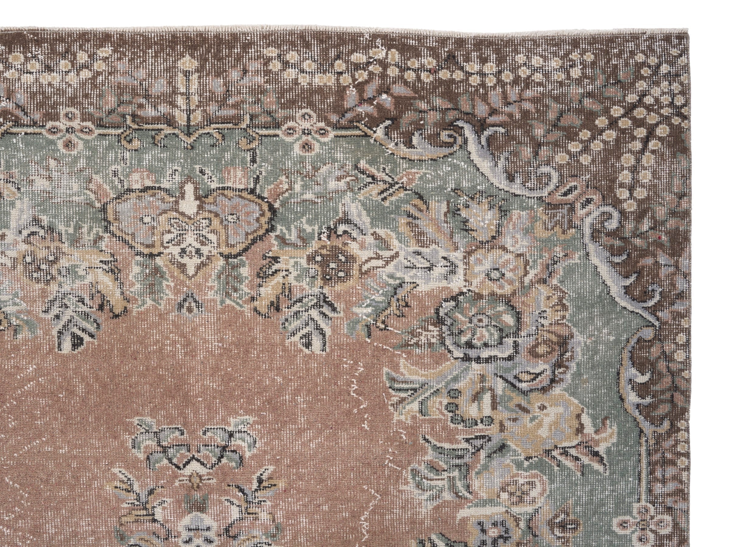 Turkish Isparta area rug in terracotta and sage, view 8 of 10
