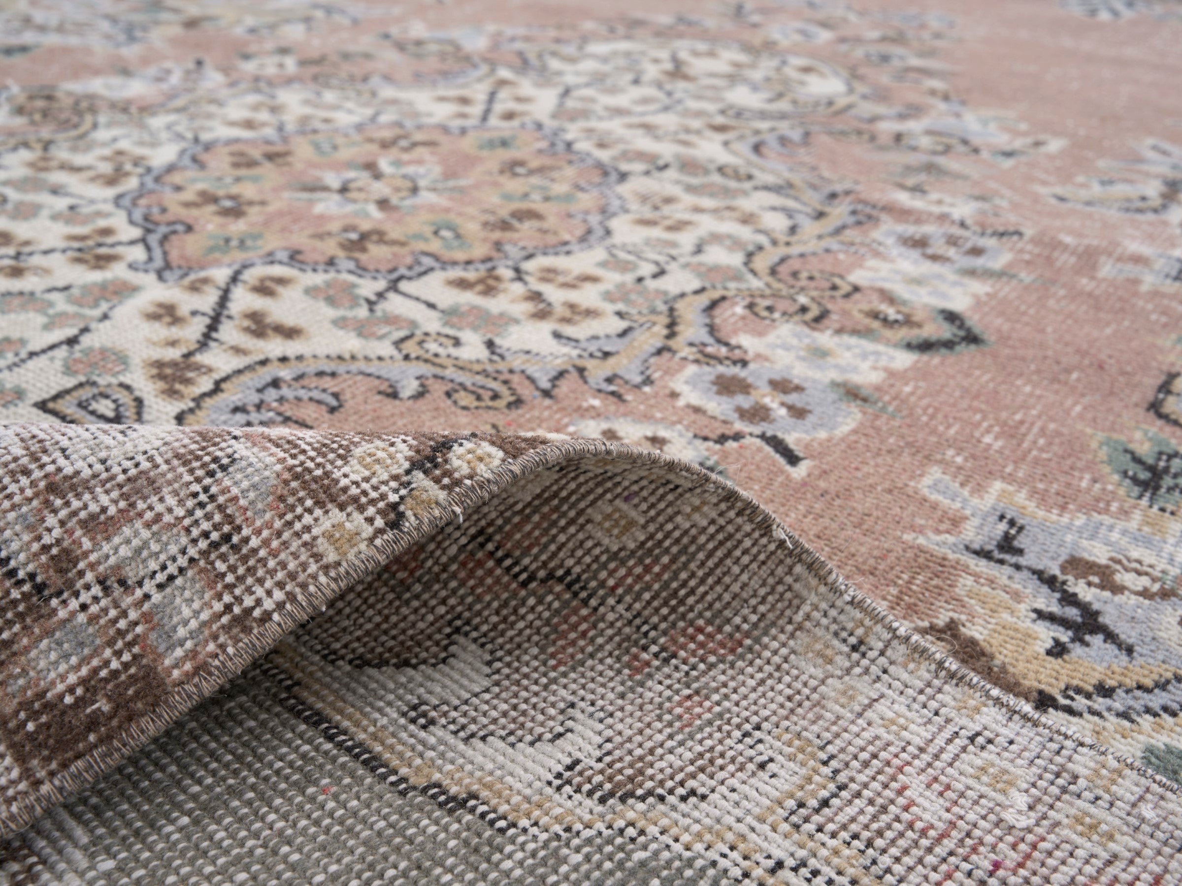 Turkish Isparta area rug in terracotta and sage, view 9 of 10