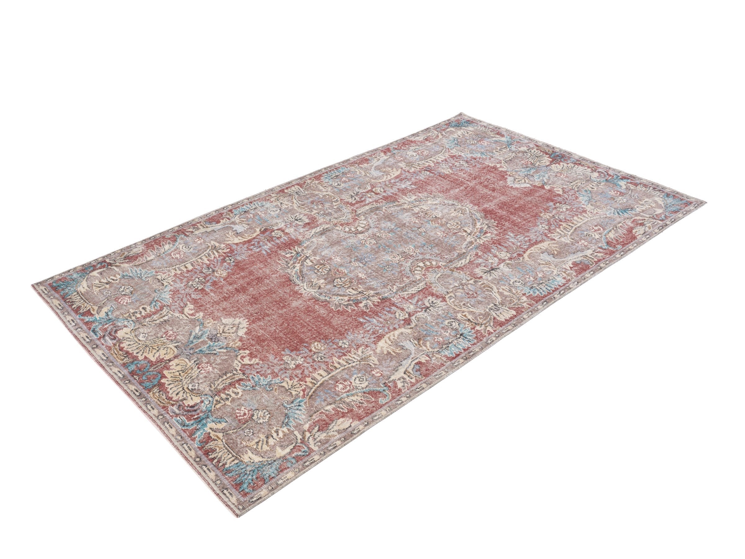 Turkish Isparta area rug in faded red and muted pink, view 3 of 10