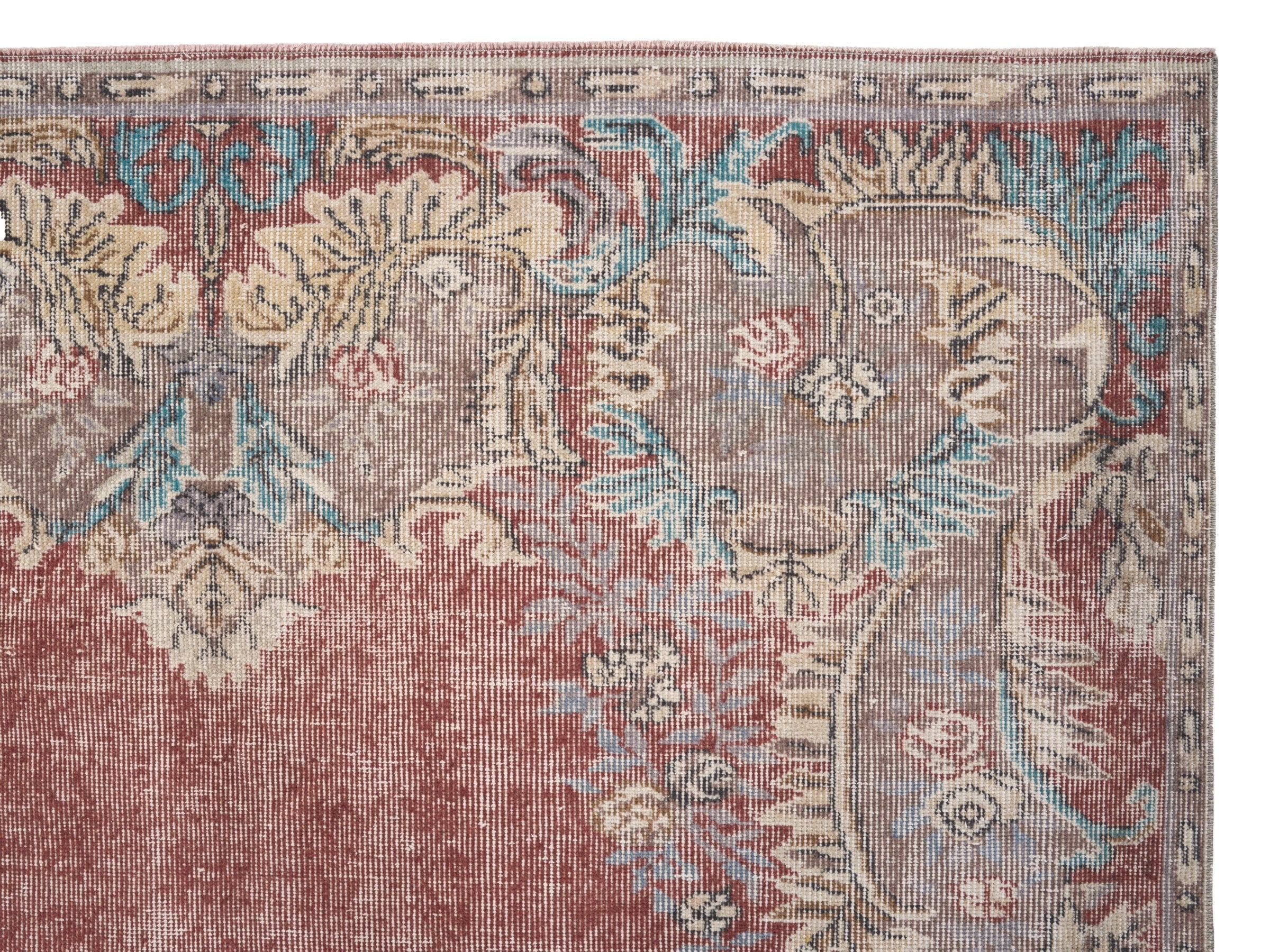 Turkish Isparta area rug in faded red and muted pink, view 8 of 10