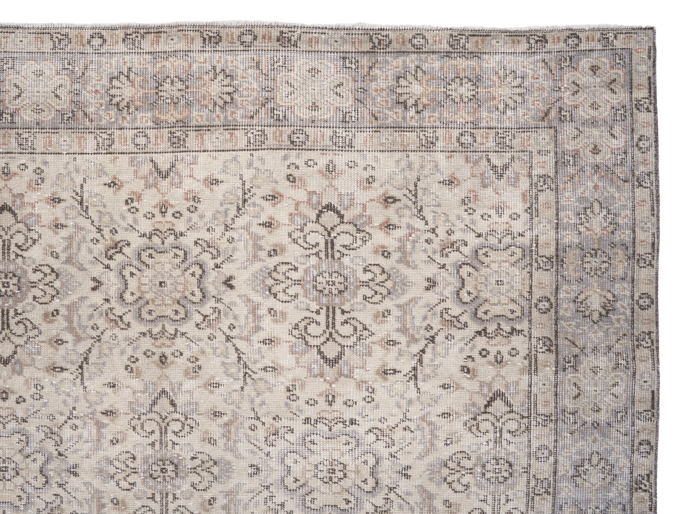 Turkish Isparta area rug in greige and taupe, view 8 of 10