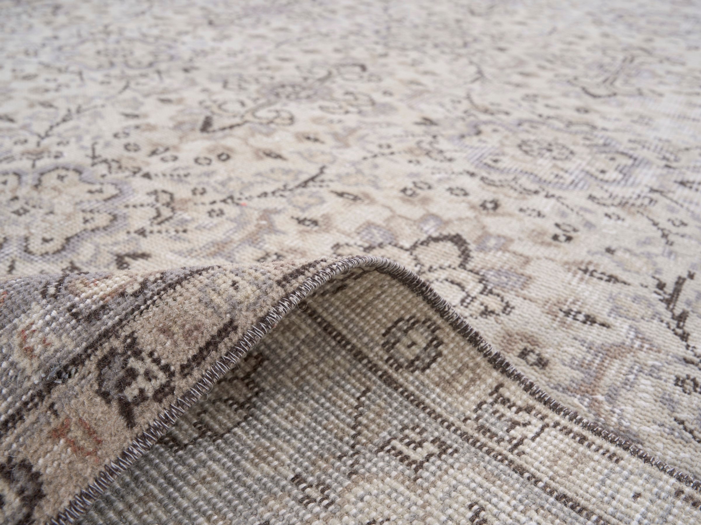 Turkish Isparta area rug in greige and taupe, view 9 of 10