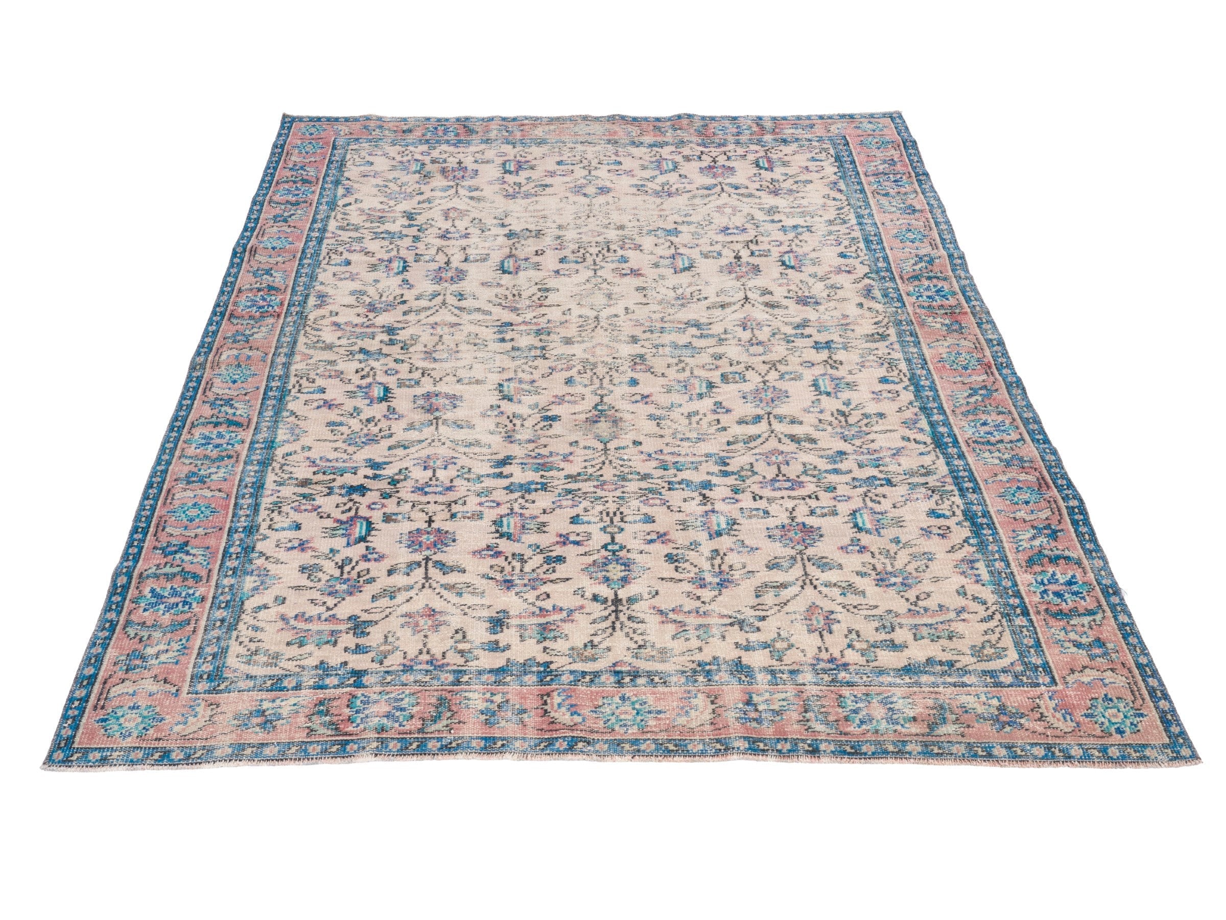 Turkish Isparta area rug in cream and denim, view 2 of 10