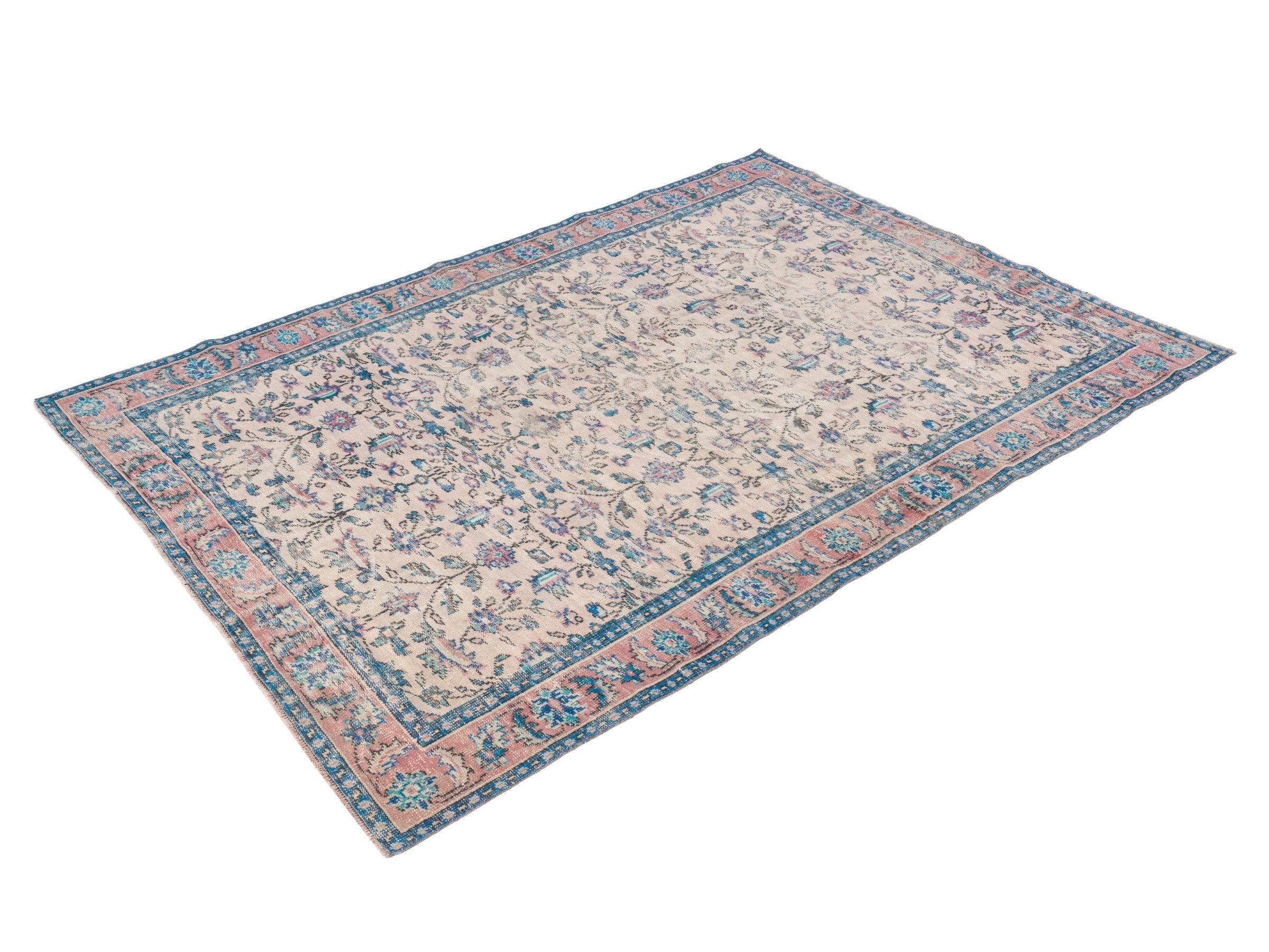 Turkish Isparta area rug in cream and denim, view 3 of 10