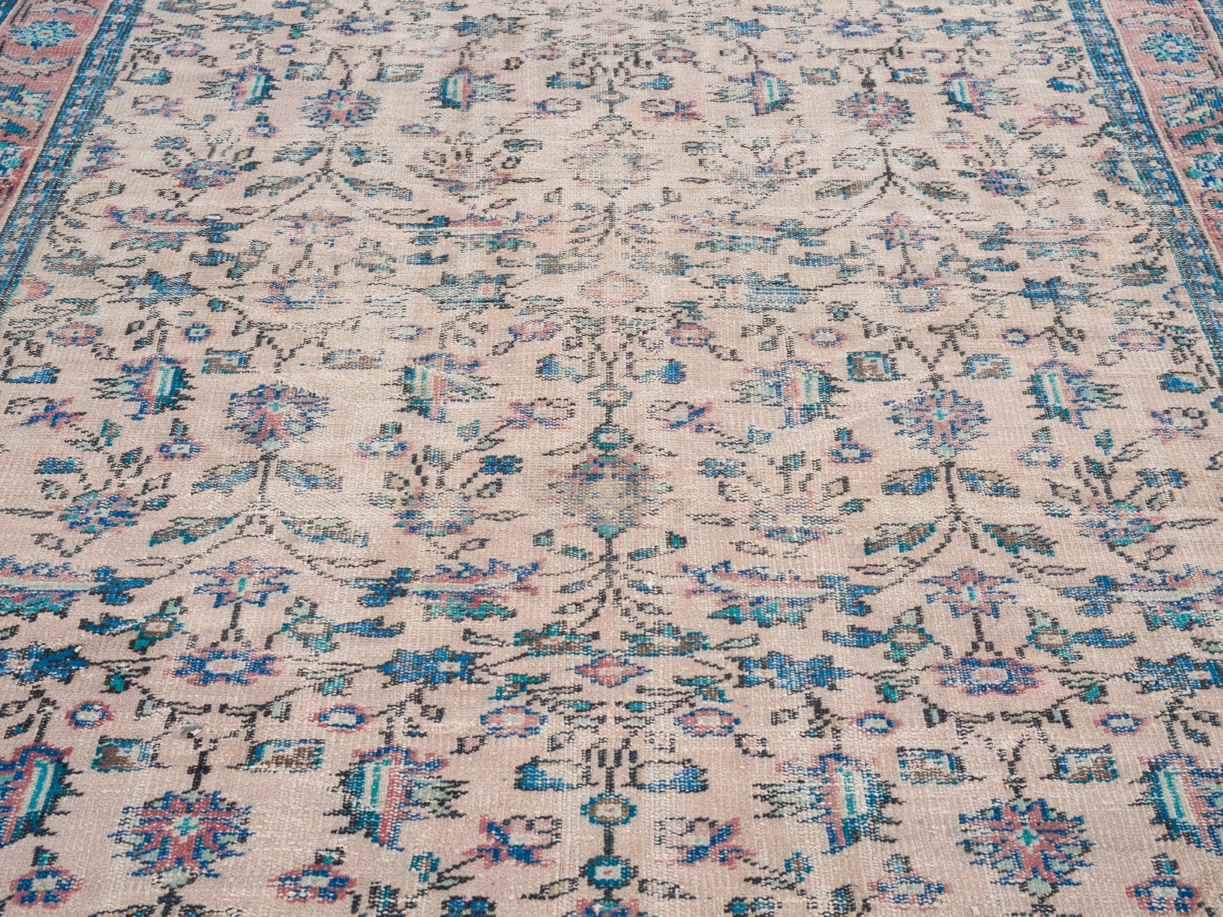 Turkish Isparta area rug in cream and denim, view 4 of 10