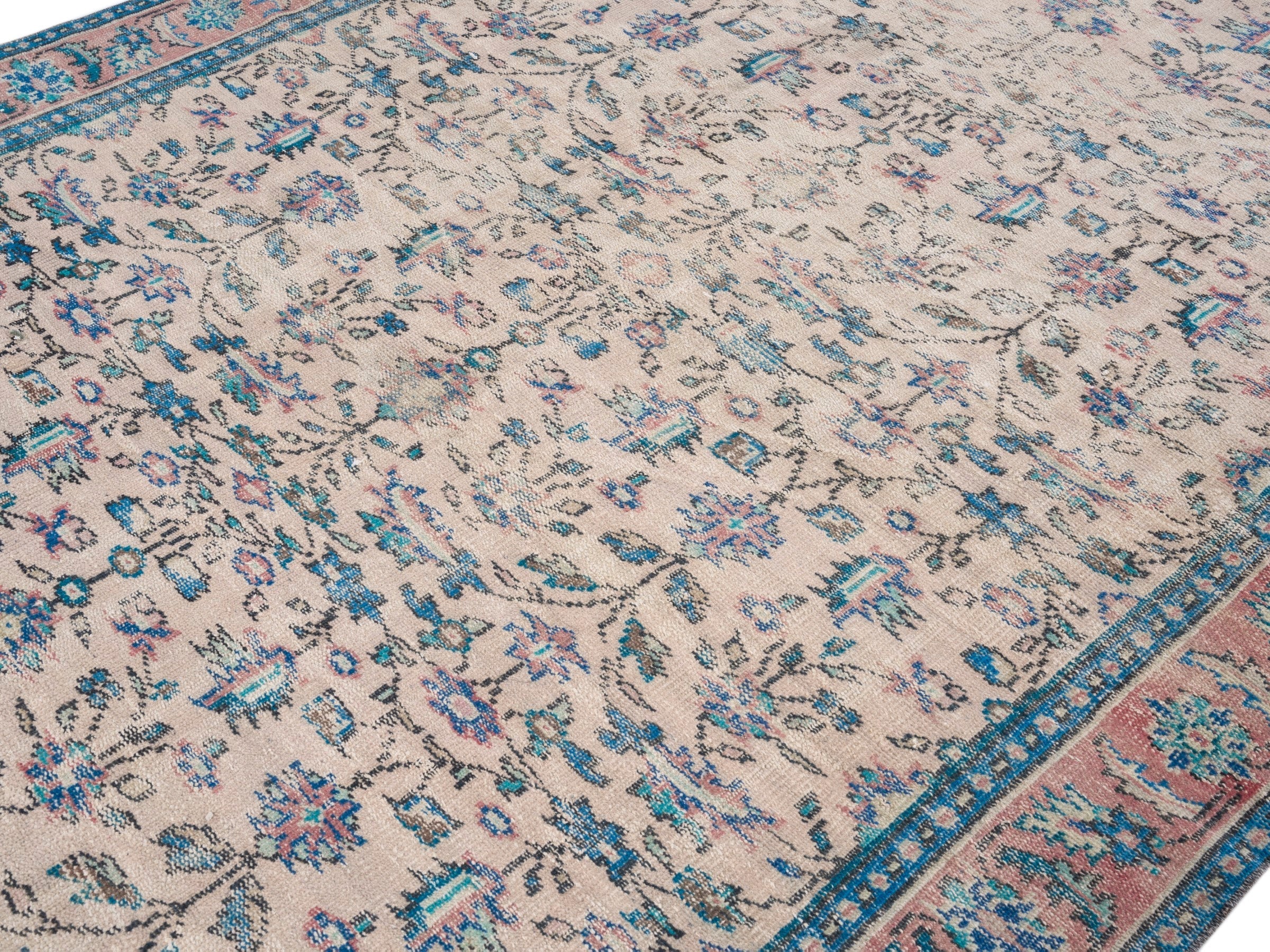 Turkish Isparta area rug in cream and denim, view 5 of 10
