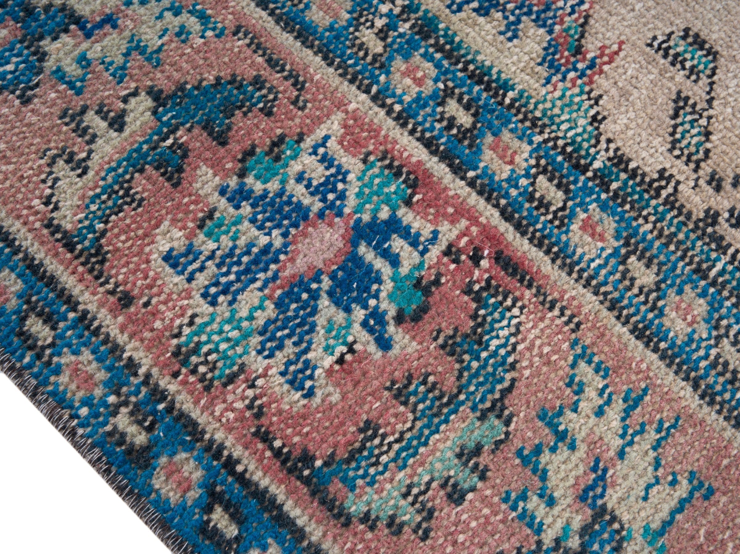 Turkish Isparta area rug in cream and denim, view 6 of 10