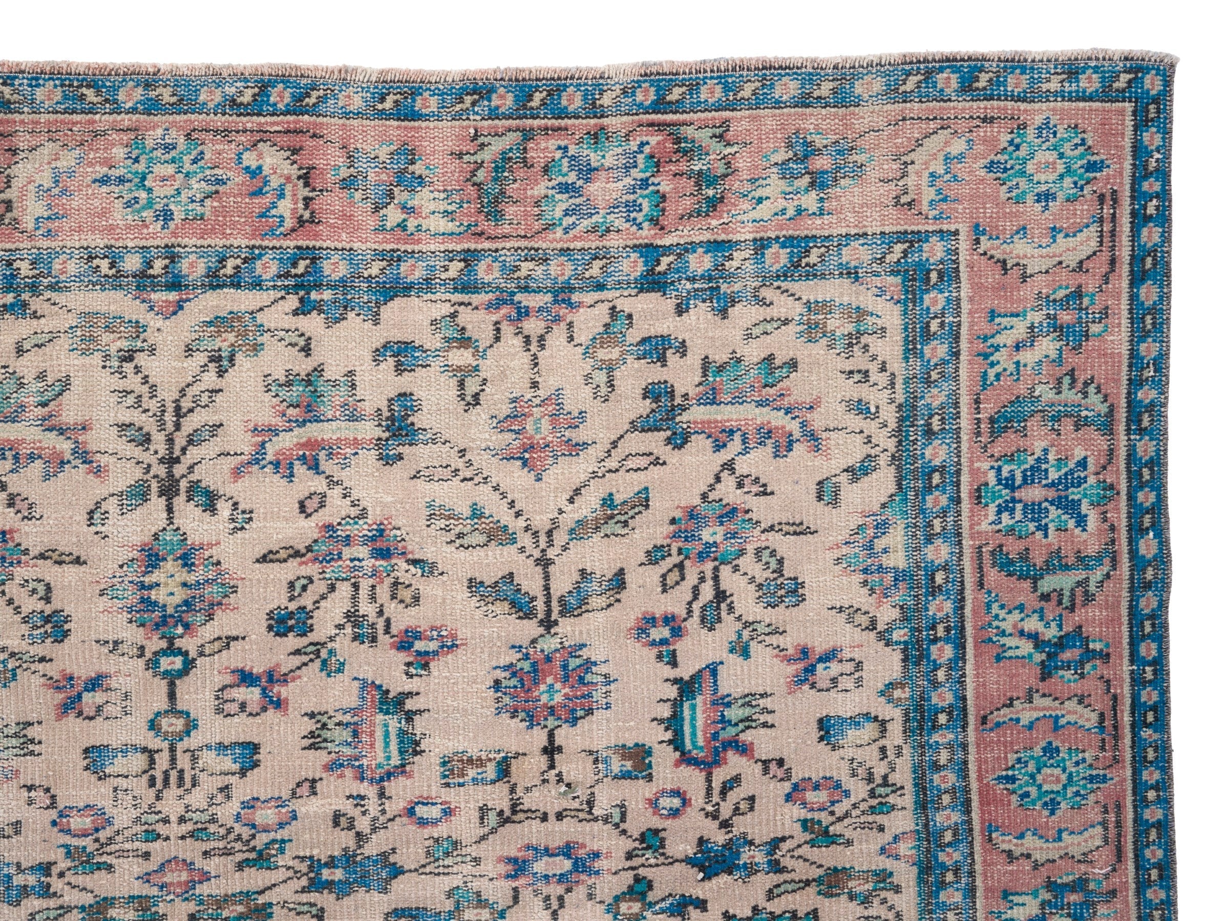 Turkish Isparta area rug in cream and denim, view 8 of 10