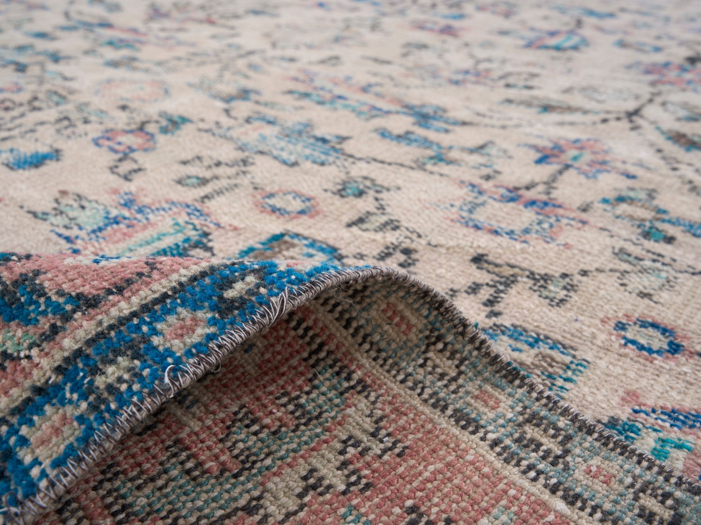 Turkish Isparta area rug in cream and denim, view 9 of 10