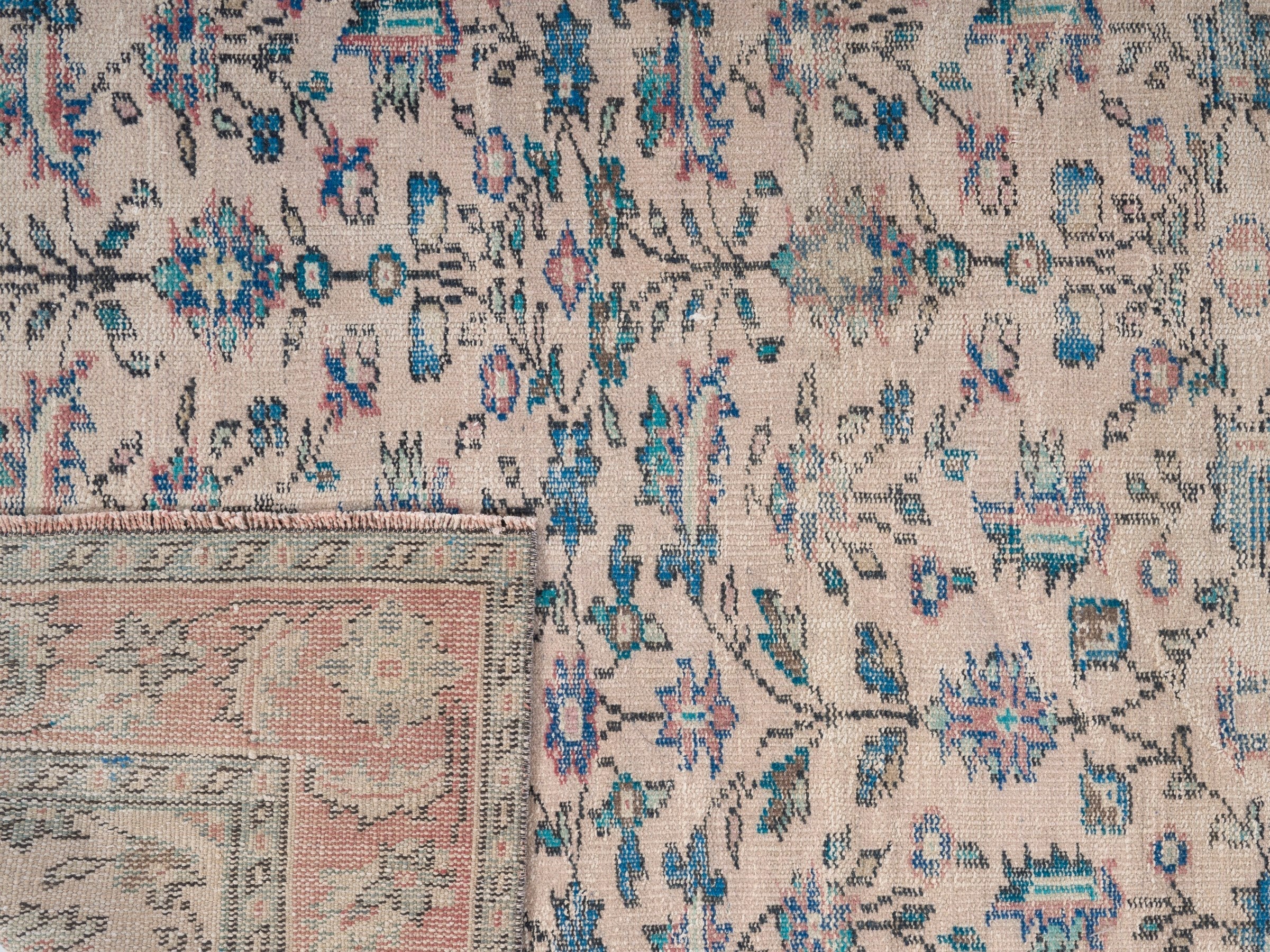 Turkish Isparta area rug in cream and denim, view 10 of 10