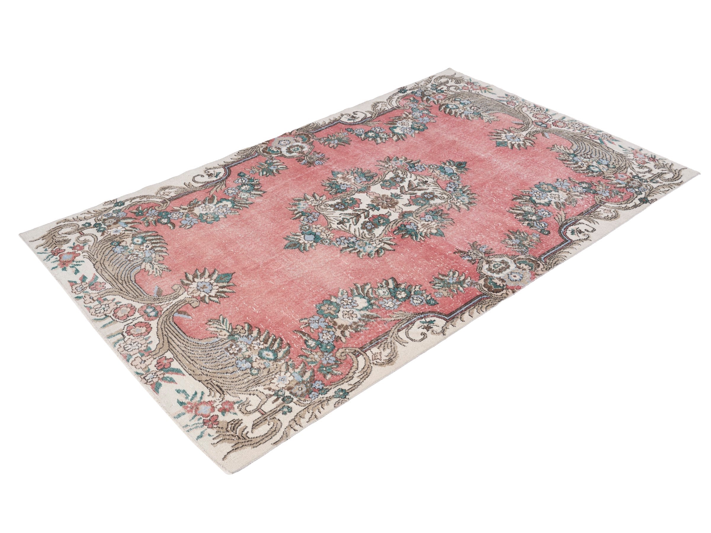 Turkish Isparta area rug in rose and cream, view 3 of 10