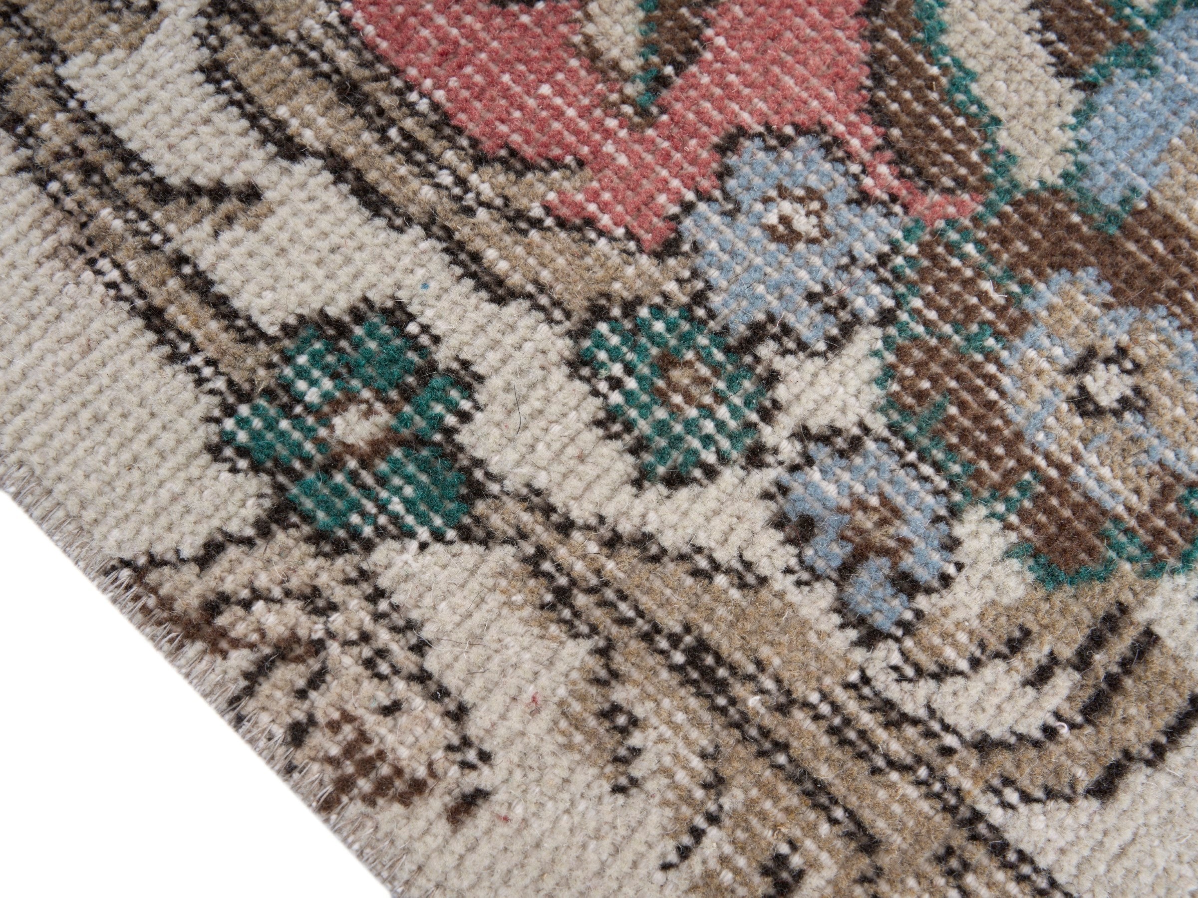 Turkish Isparta area rug in rose and cream, view 6 of 10