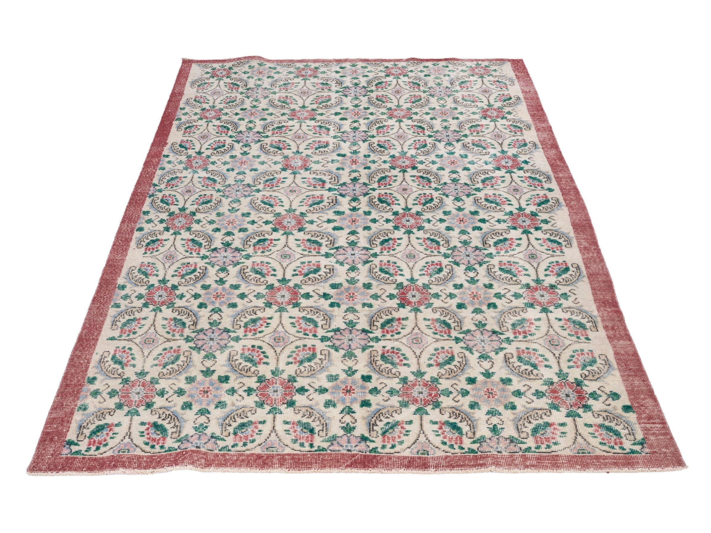 Turkish Isparta area rug in cream and teal, view 2 of 10