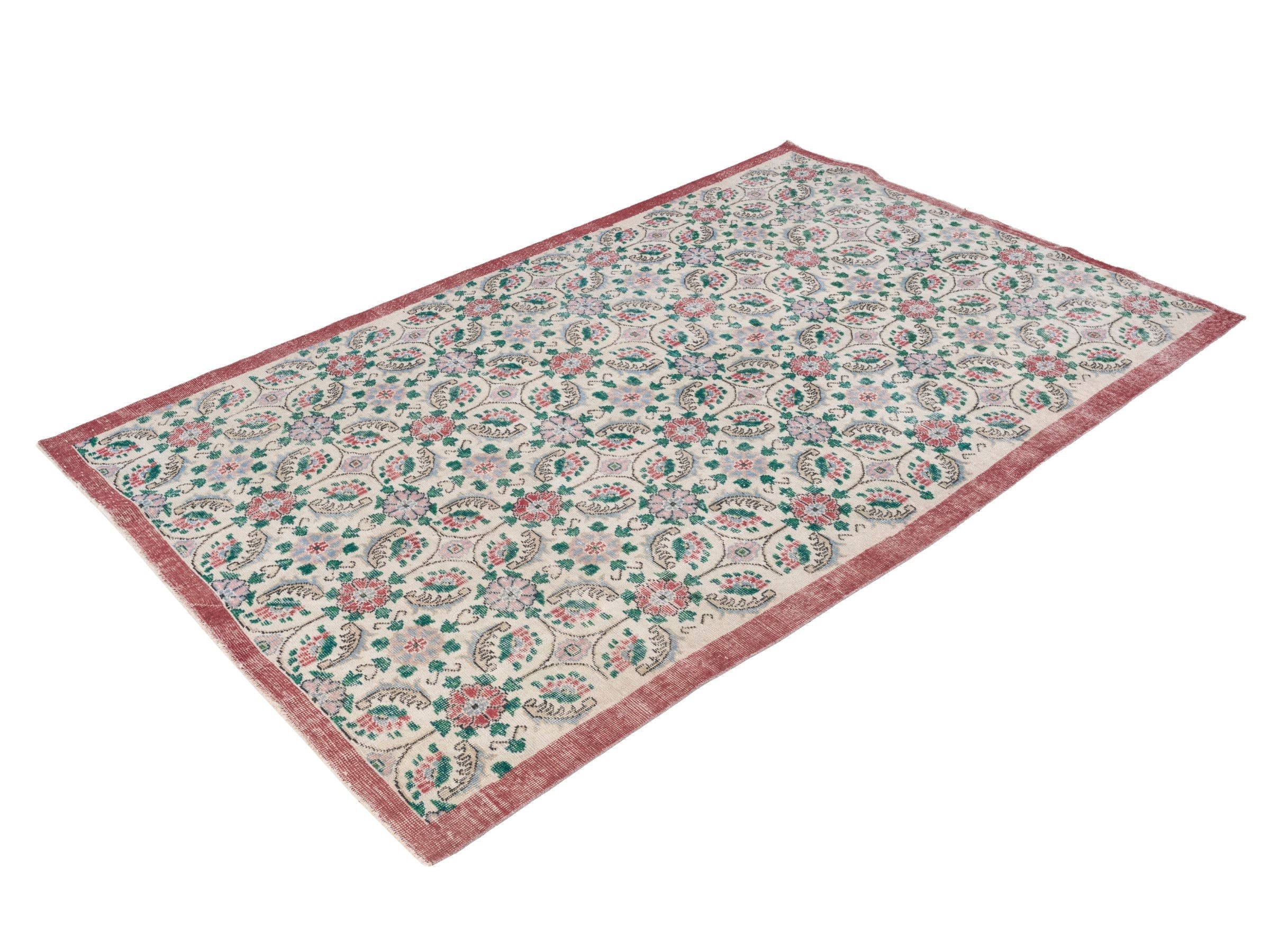 Turkish Isparta area rug in cream and teal, view 3 of 10