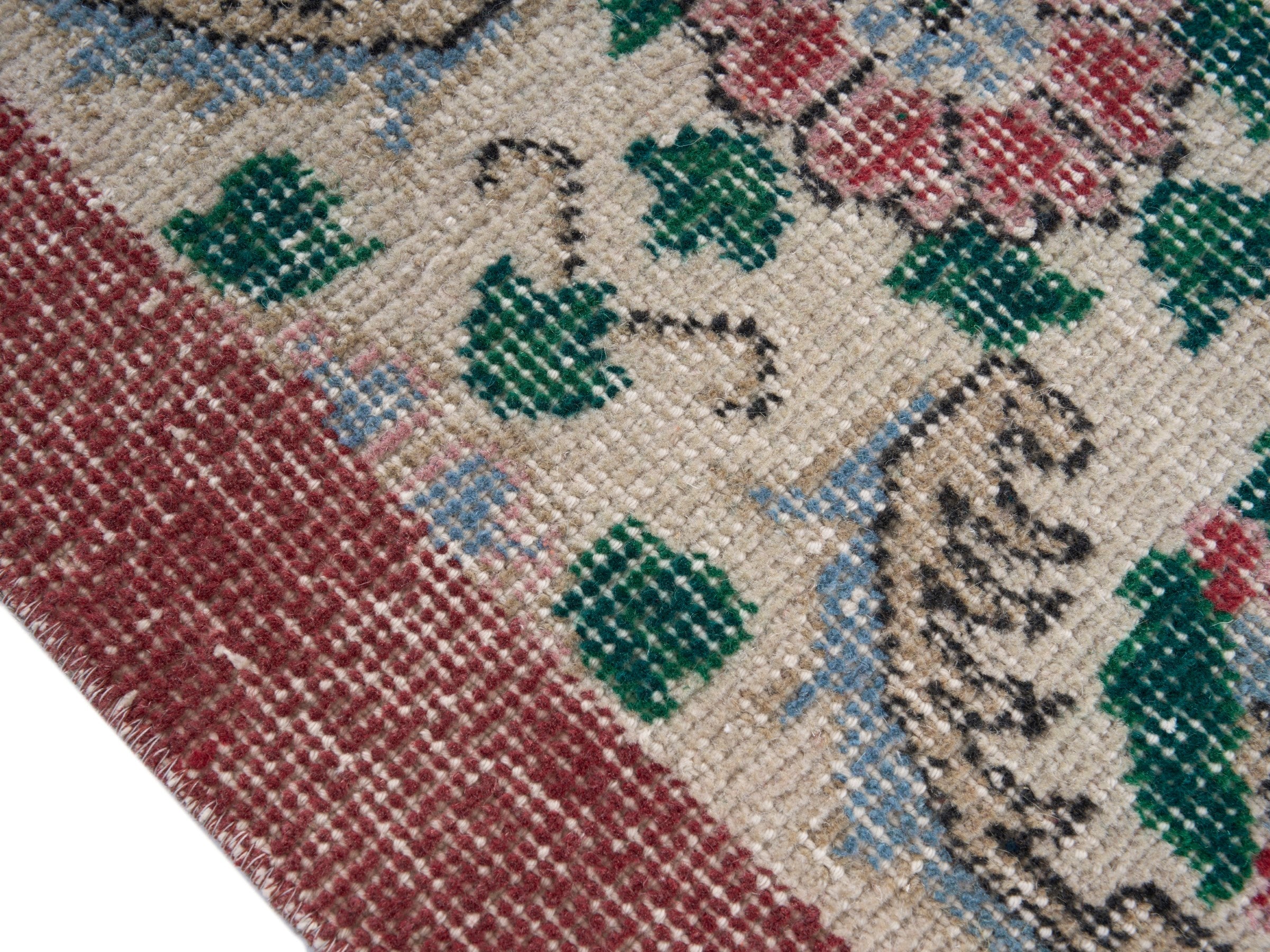 Turkish Isparta area rug in cream and teal, view 6 of 10