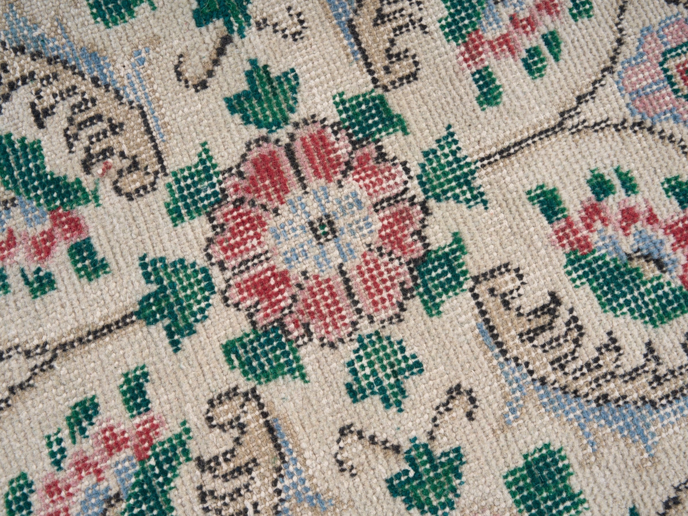 Turkish Isparta area rug in cream and teal, view 7 of 10