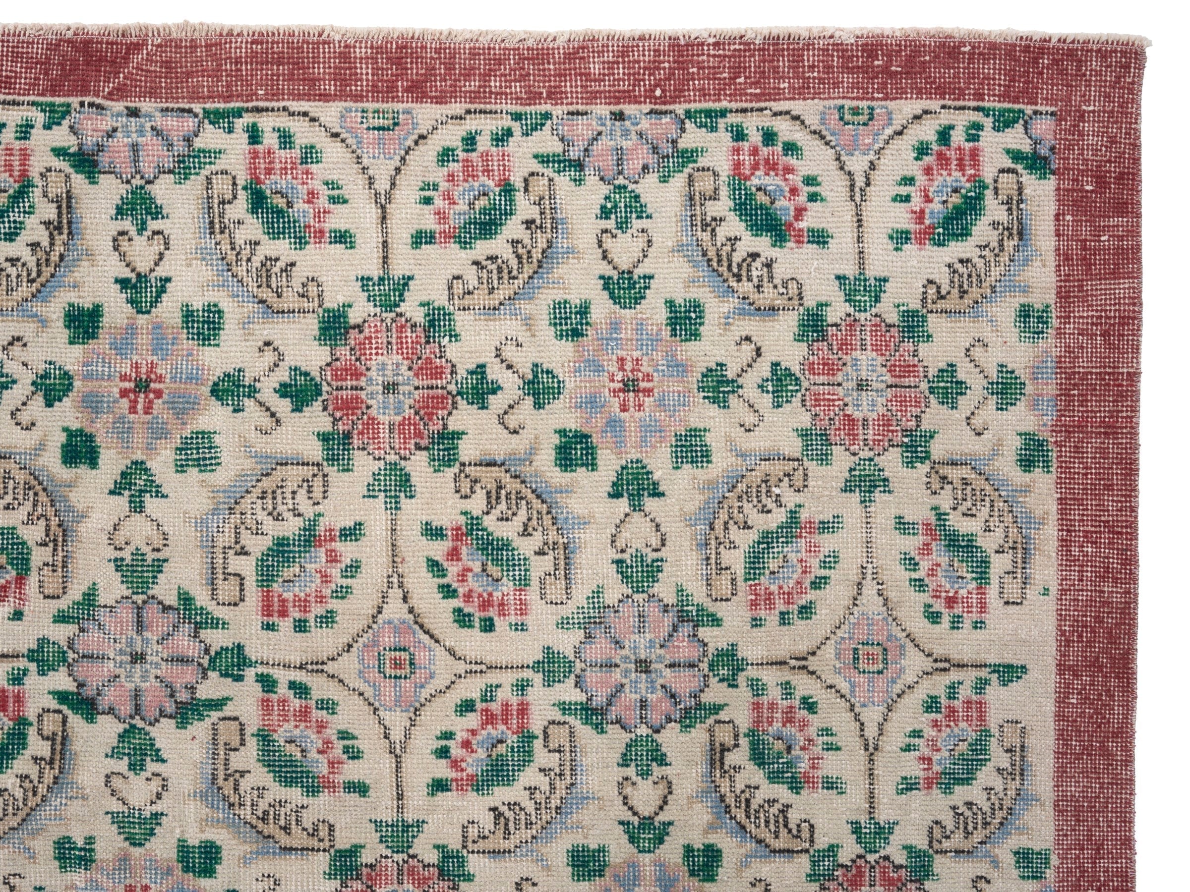 Turkish Isparta area rug in cream and teal, view 8 of 10