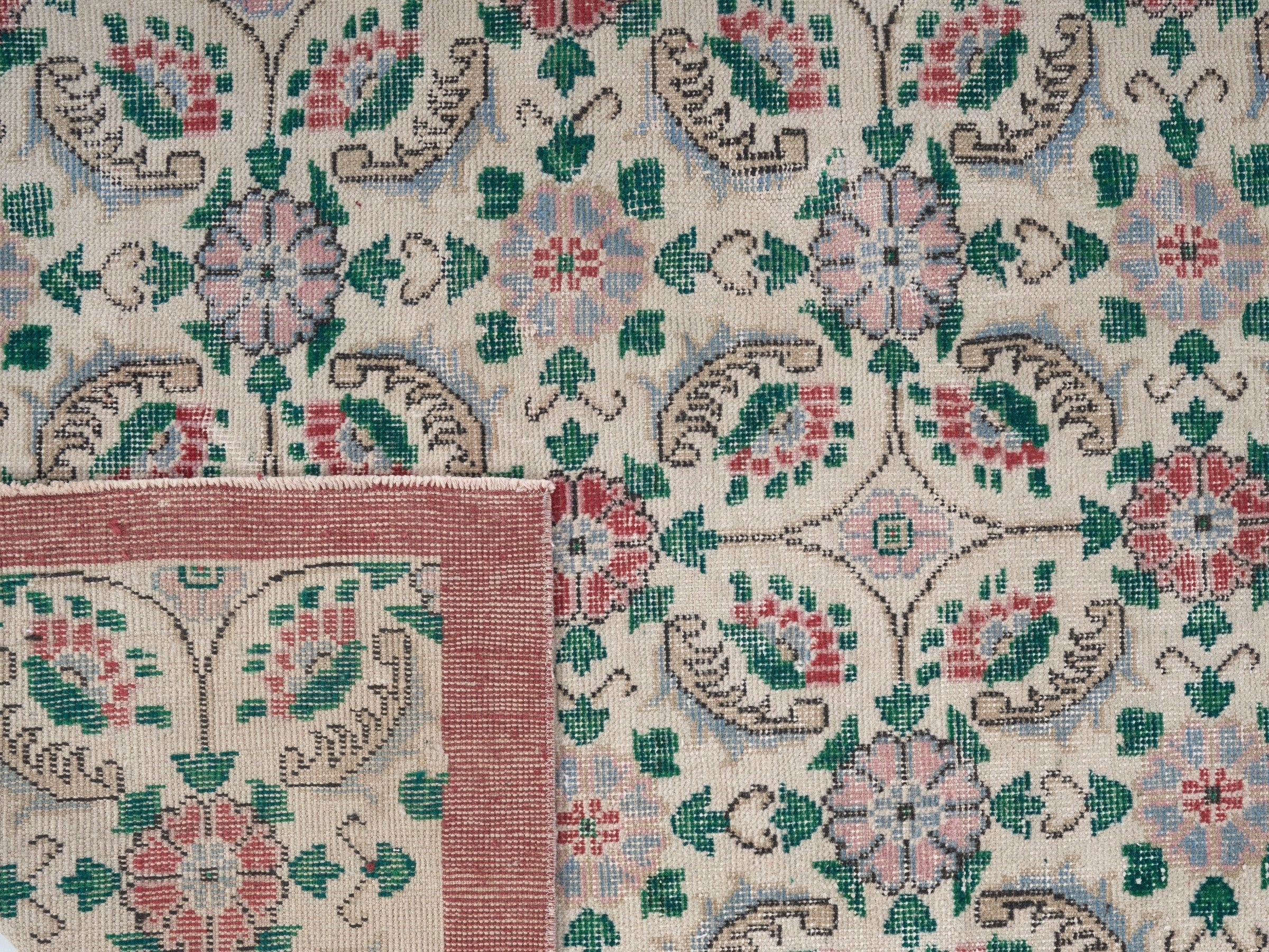 Turkish Isparta area rug in cream and teal, view 10 of 10