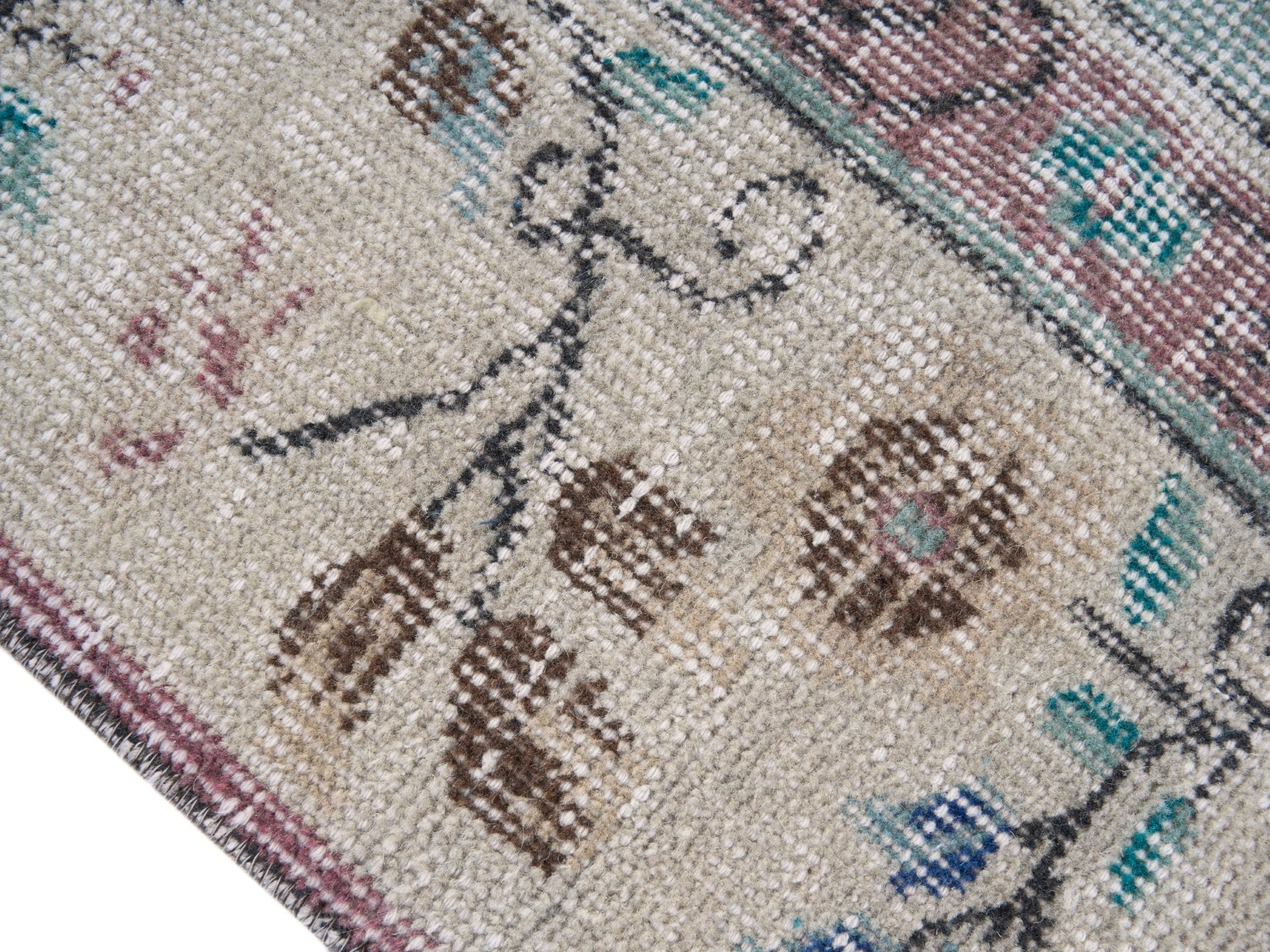 Turkish Isparta area rug in celadon and cream, view 6 of 10