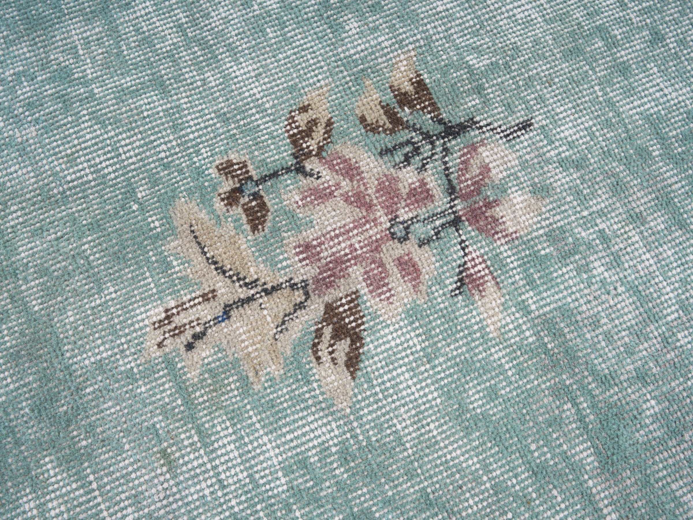 Turkish Isparta area rug in celadon and cream, view 7 of 10