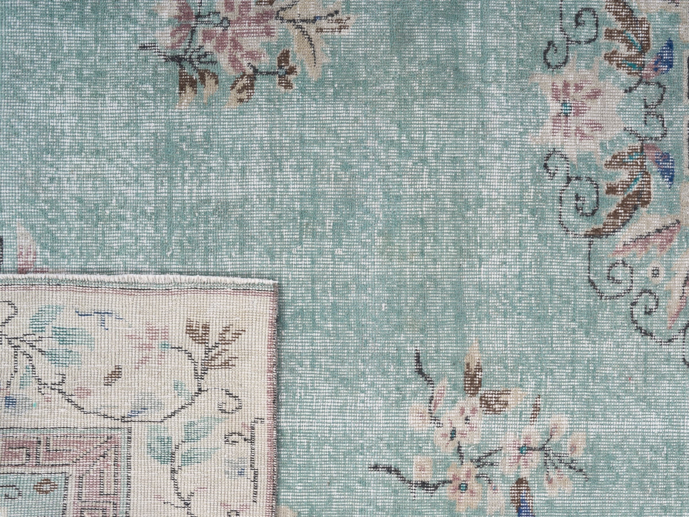 Turkish Isparta area rug in celadon and cream, view 10 of 10